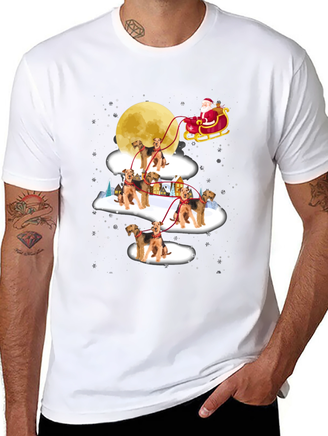 Airedale Terrier Santas Sleigh Christmas T-Shirt