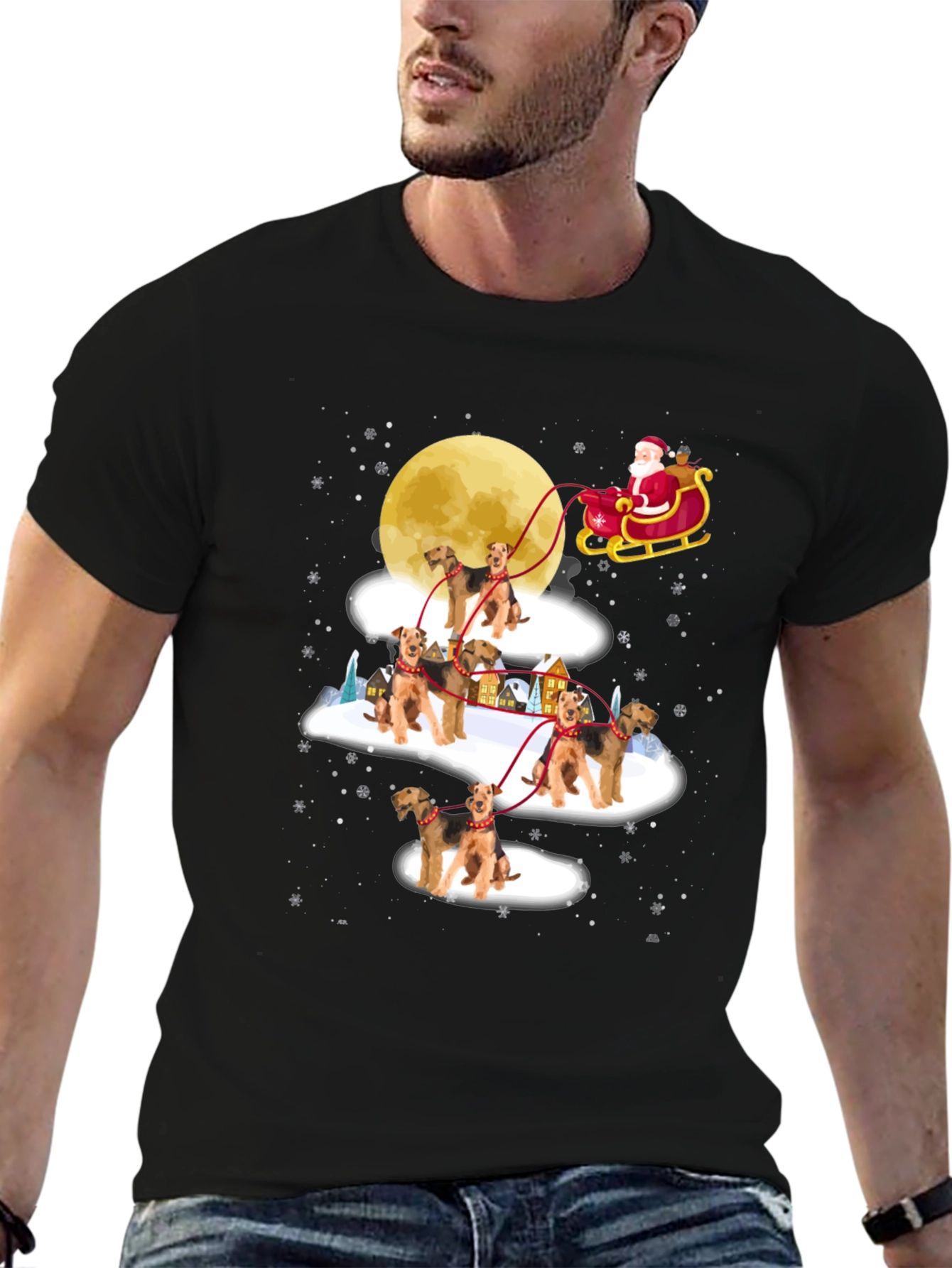 Airedale Terrier Santas Sleigh Christmas T-Shirt