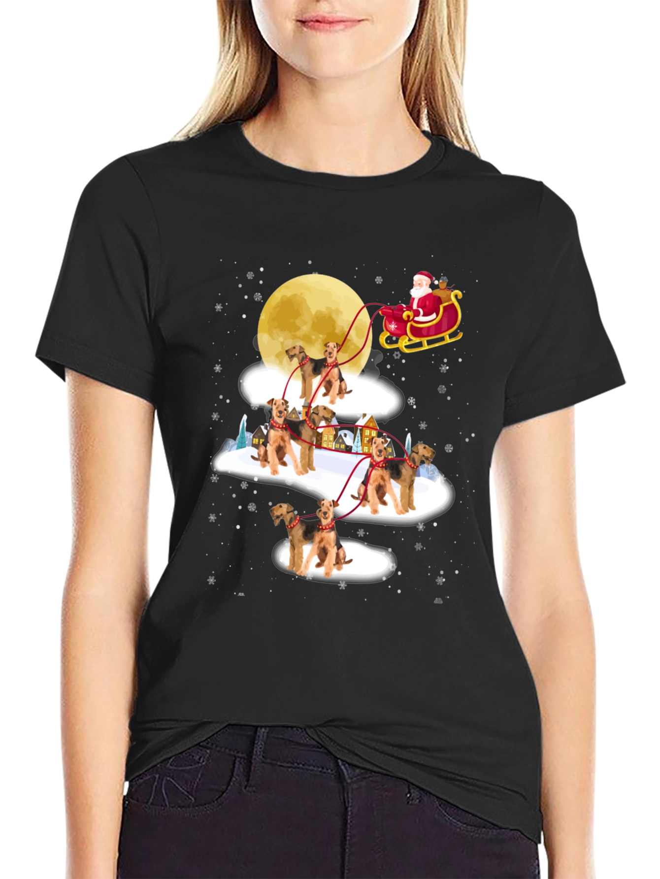 Airedale Terrier Santas Sleigh Christmas T-Shirt