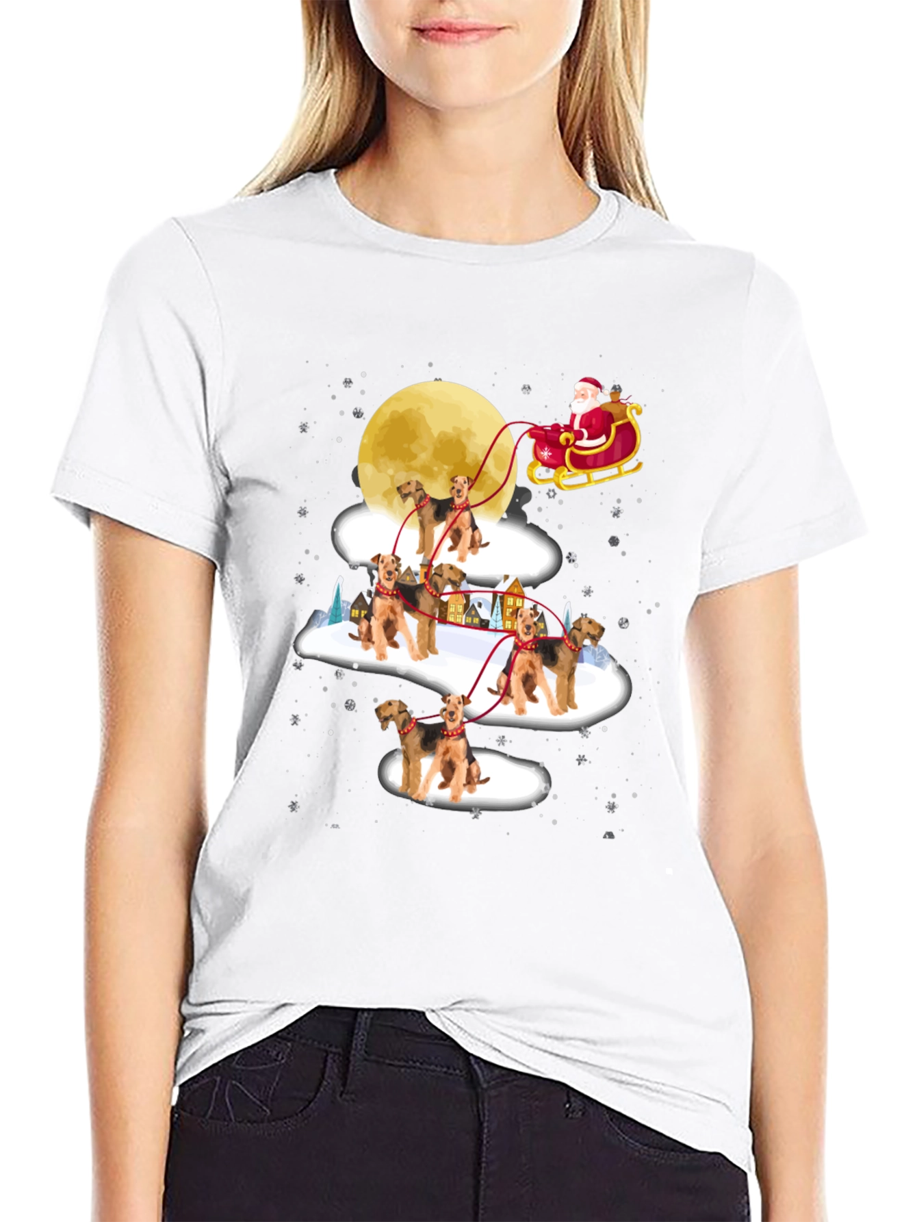 Airedale Terrier Santas Sleigh Christmas T-Shirt