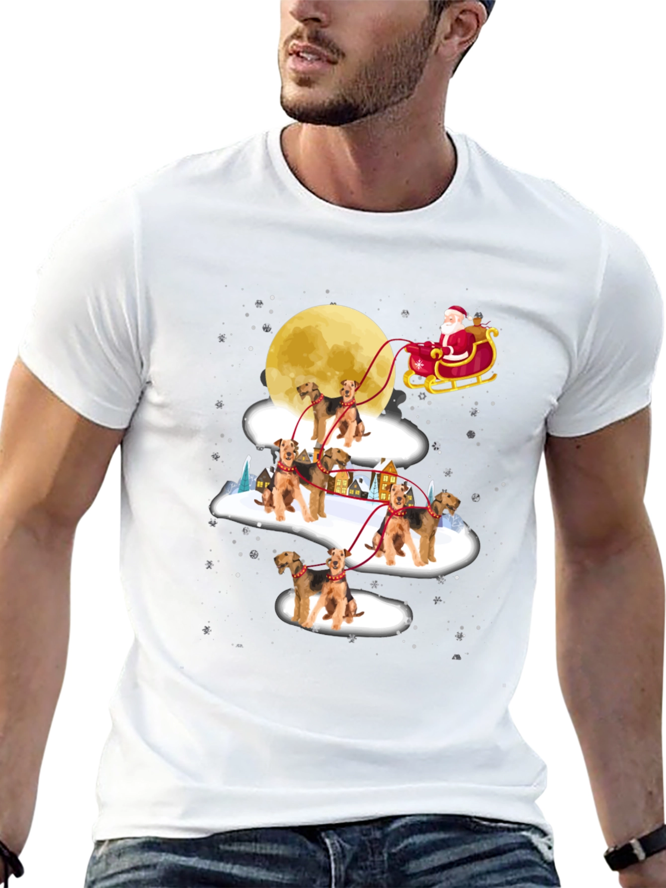Airedale Terrier Santas Sleigh Christmas T-Shirt