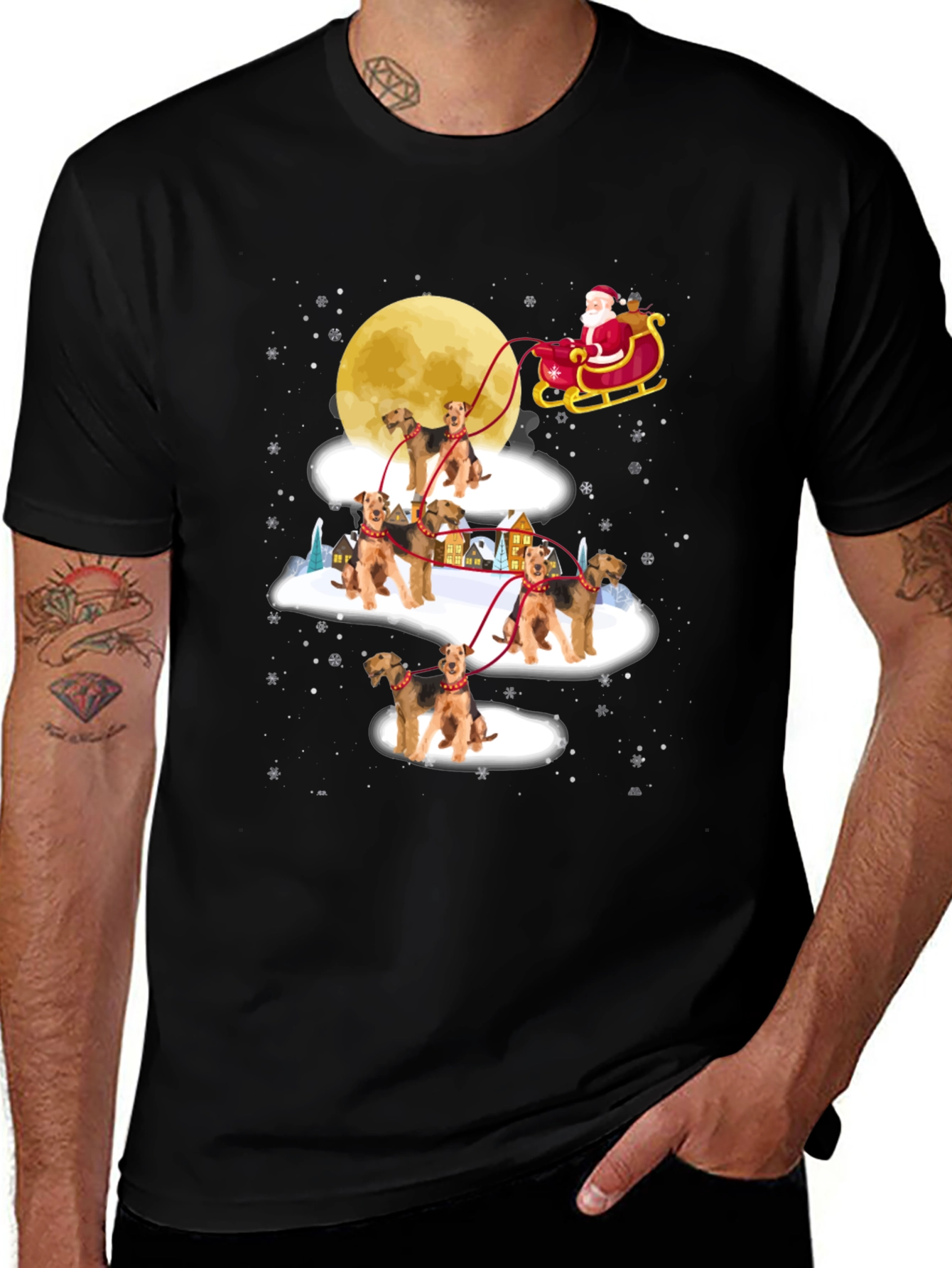 Airedale Terrier Santas Sleigh Christmas T-Shirt