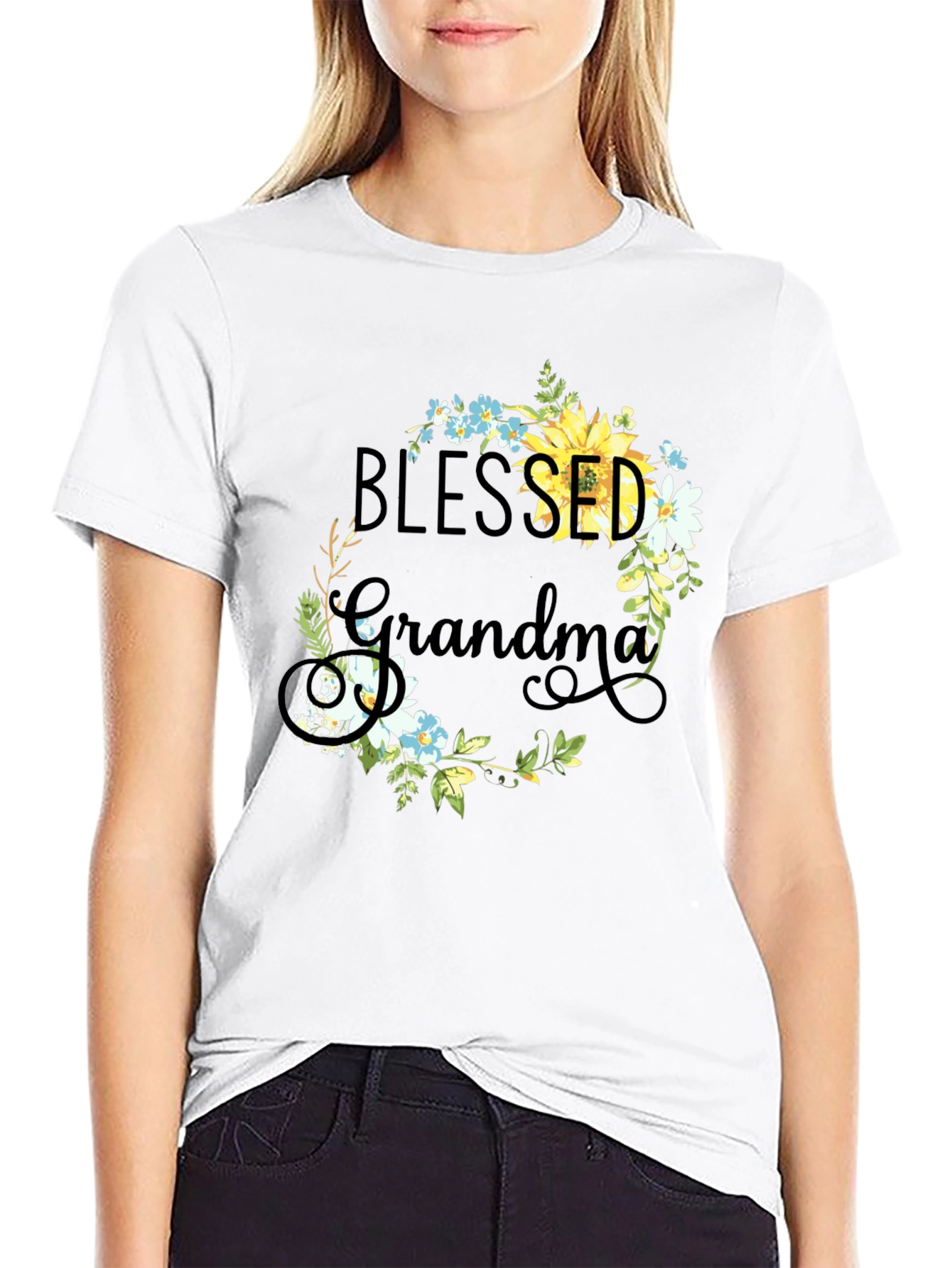 Blessed Grandma Floral Wreath Tee