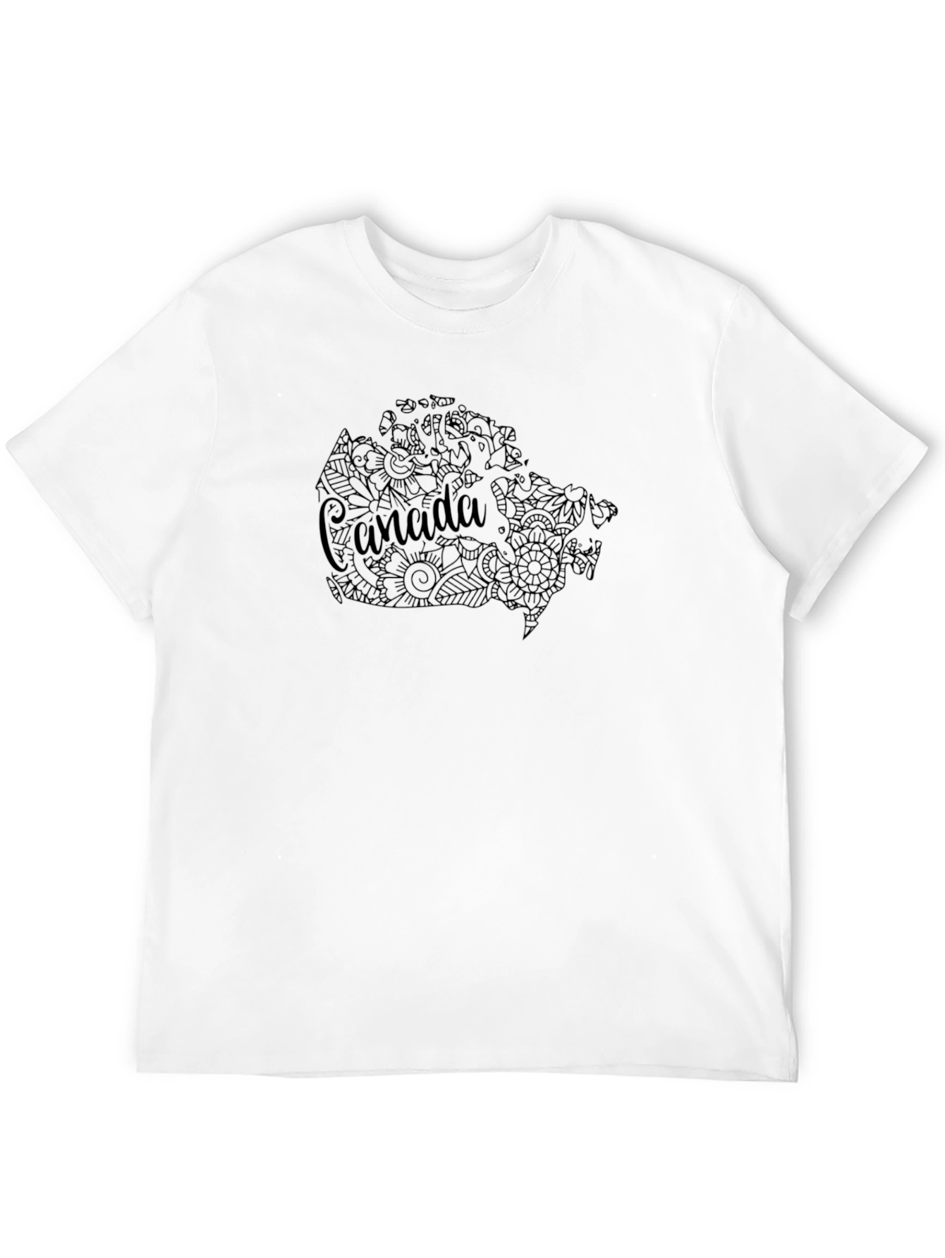 Canada Map Floral Design Black T-Shirt
