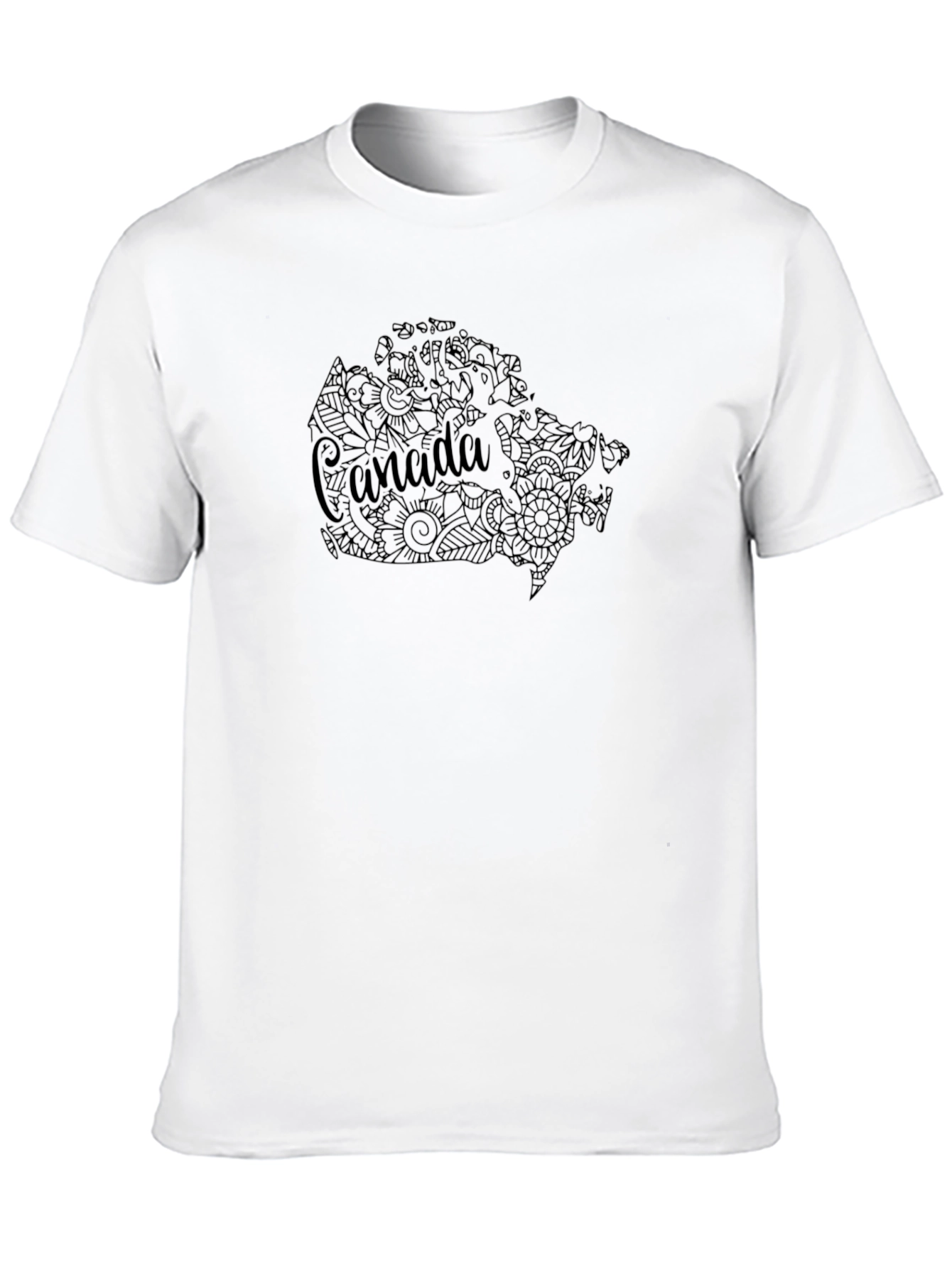 Canada Map Floral Design Black T-Shirt