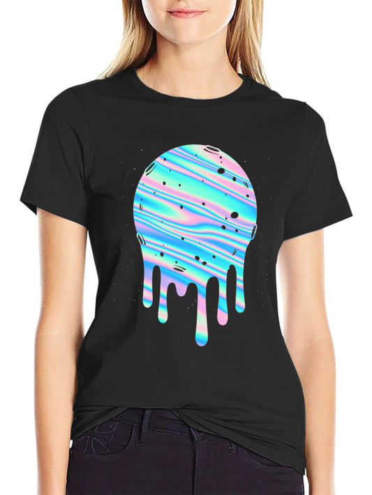 Retro Dripping Planet Graphic Tee - Black