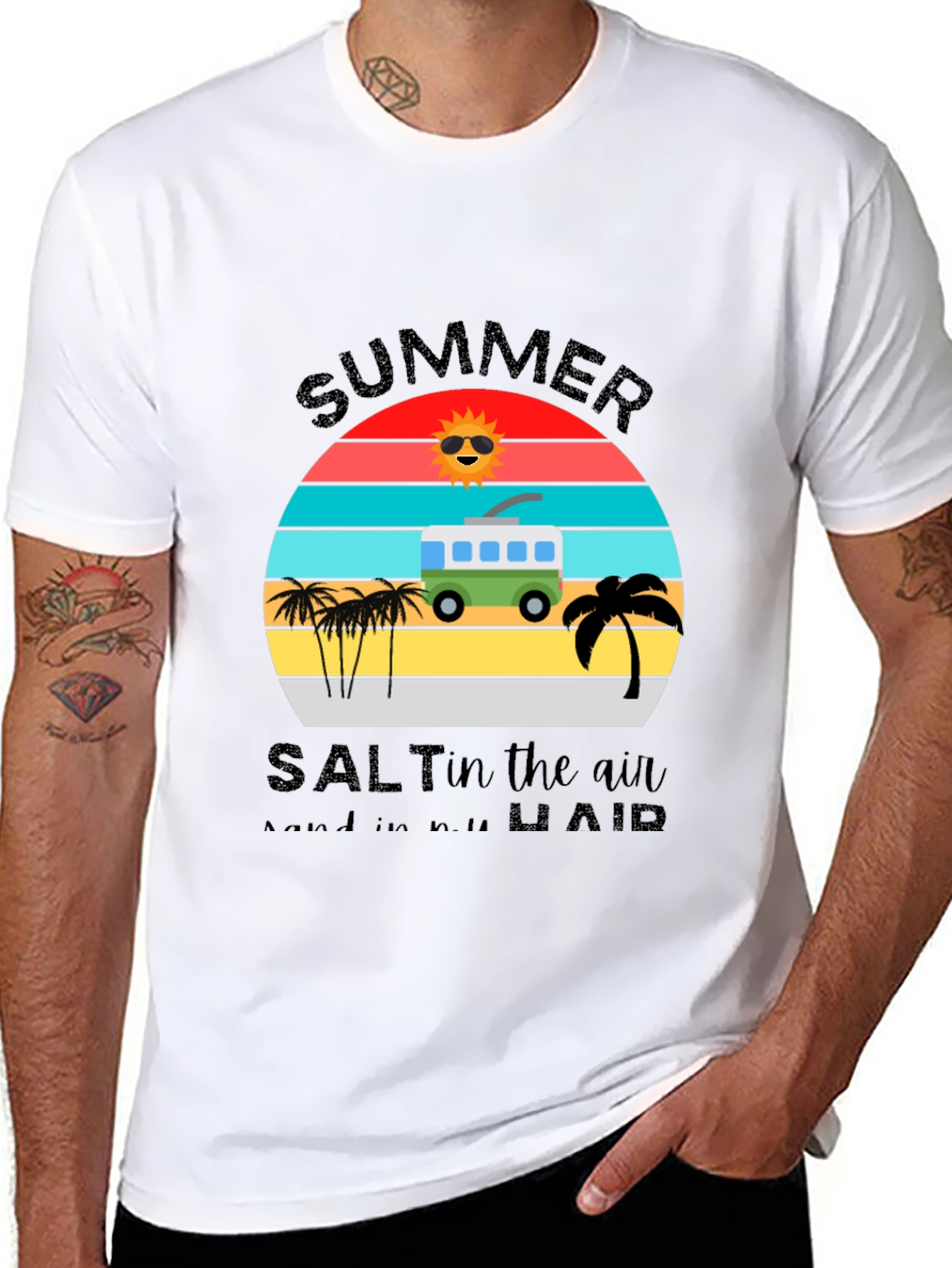 Summer Salt Air T-Shirt: Retro Van & Palm Design