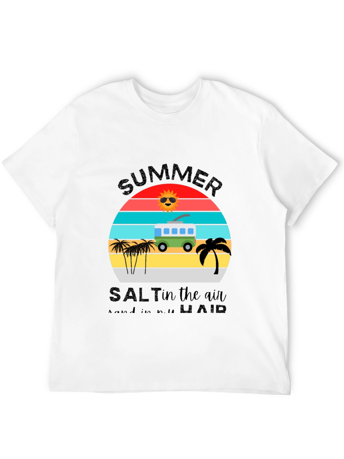 Summer Salt Air T-Shirt: Retro Van & Palm Design