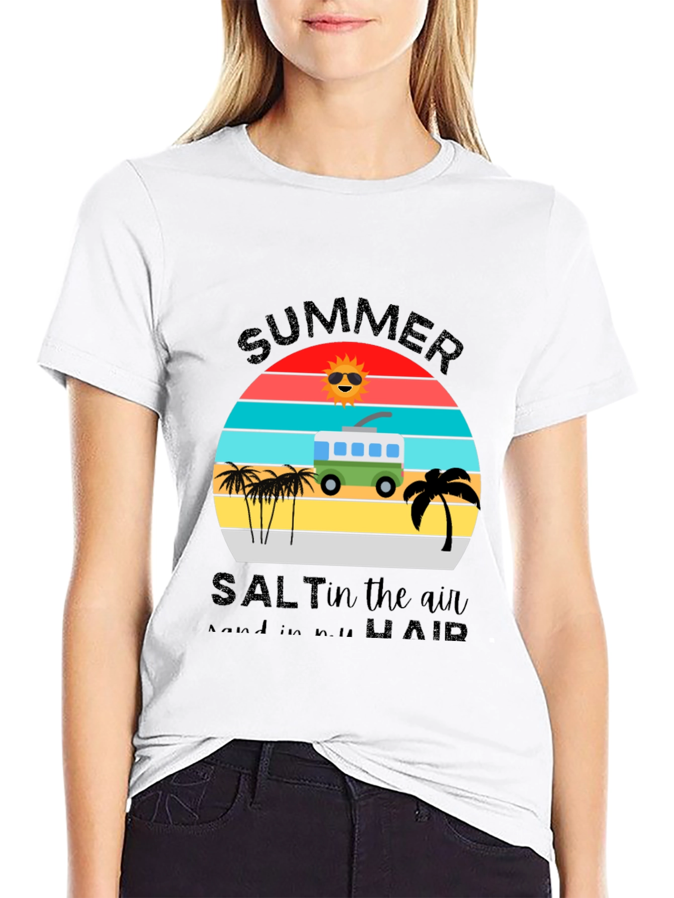 Summer Salt Air T-Shirt: Retro Van & Palm Design
