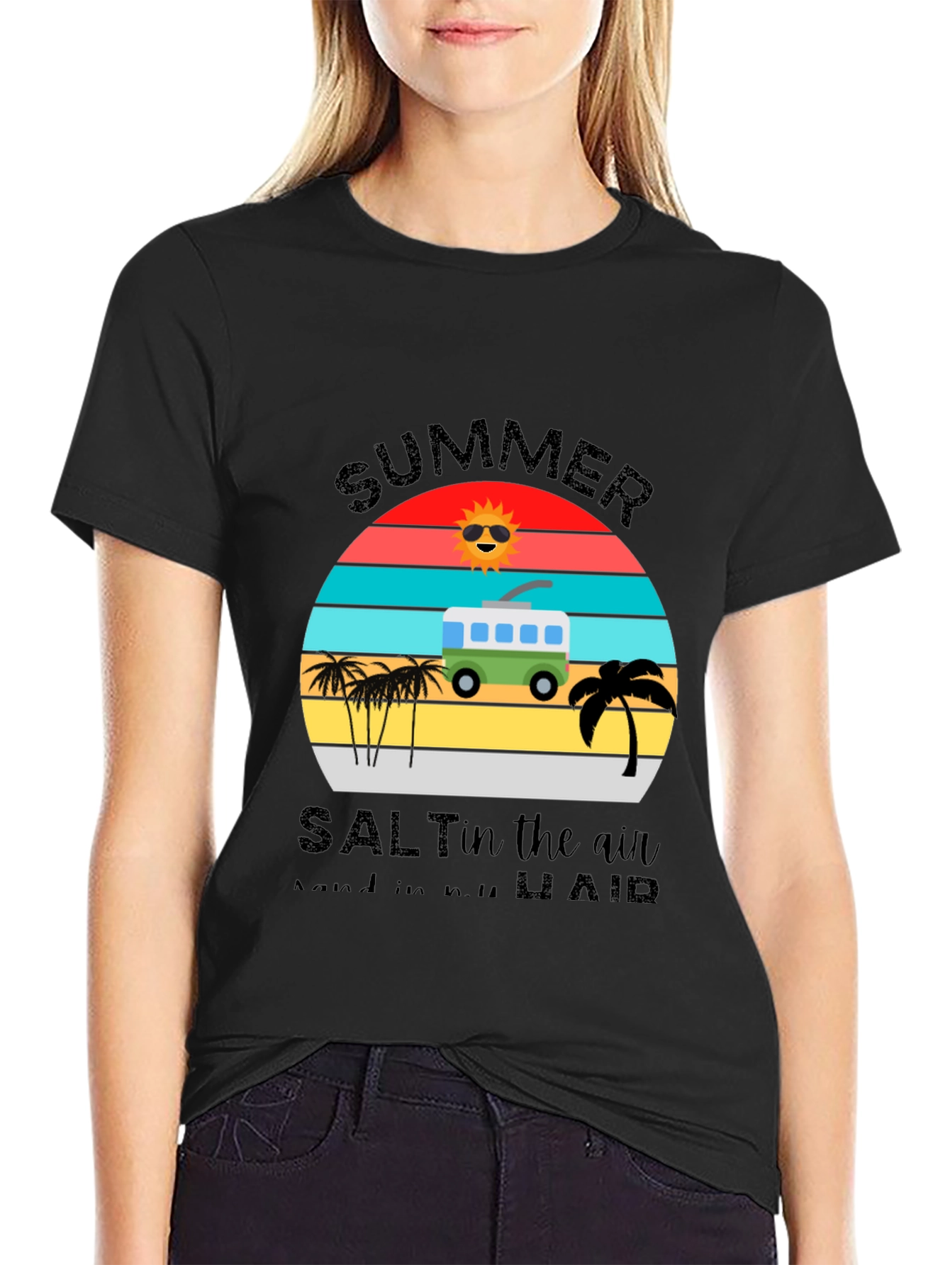 Summer Salt Air T-Shirt: Retro Van & Palm Design