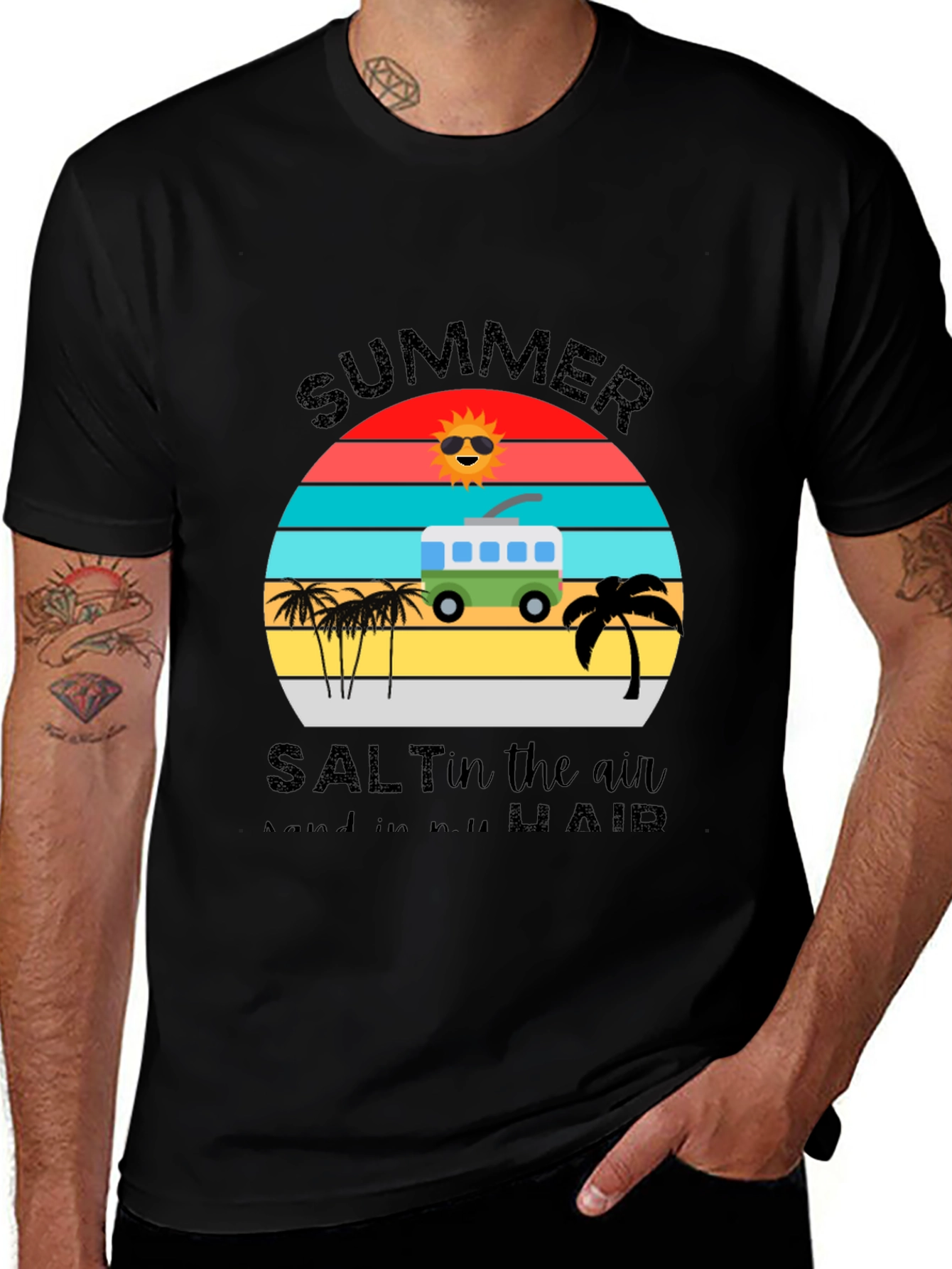 Summer Salt Air T-Shirt: Retro Van & Palm Design