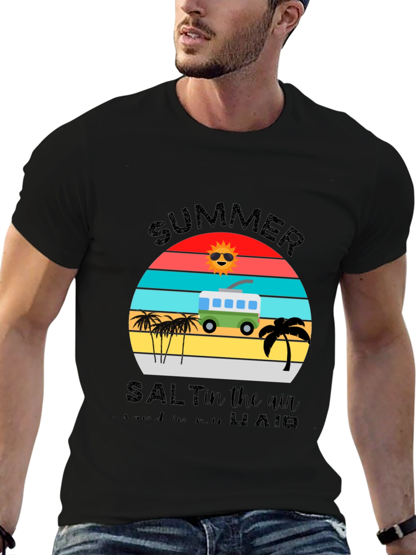 Summer Salt Air T-Shirt: Retro Van & Palm Design