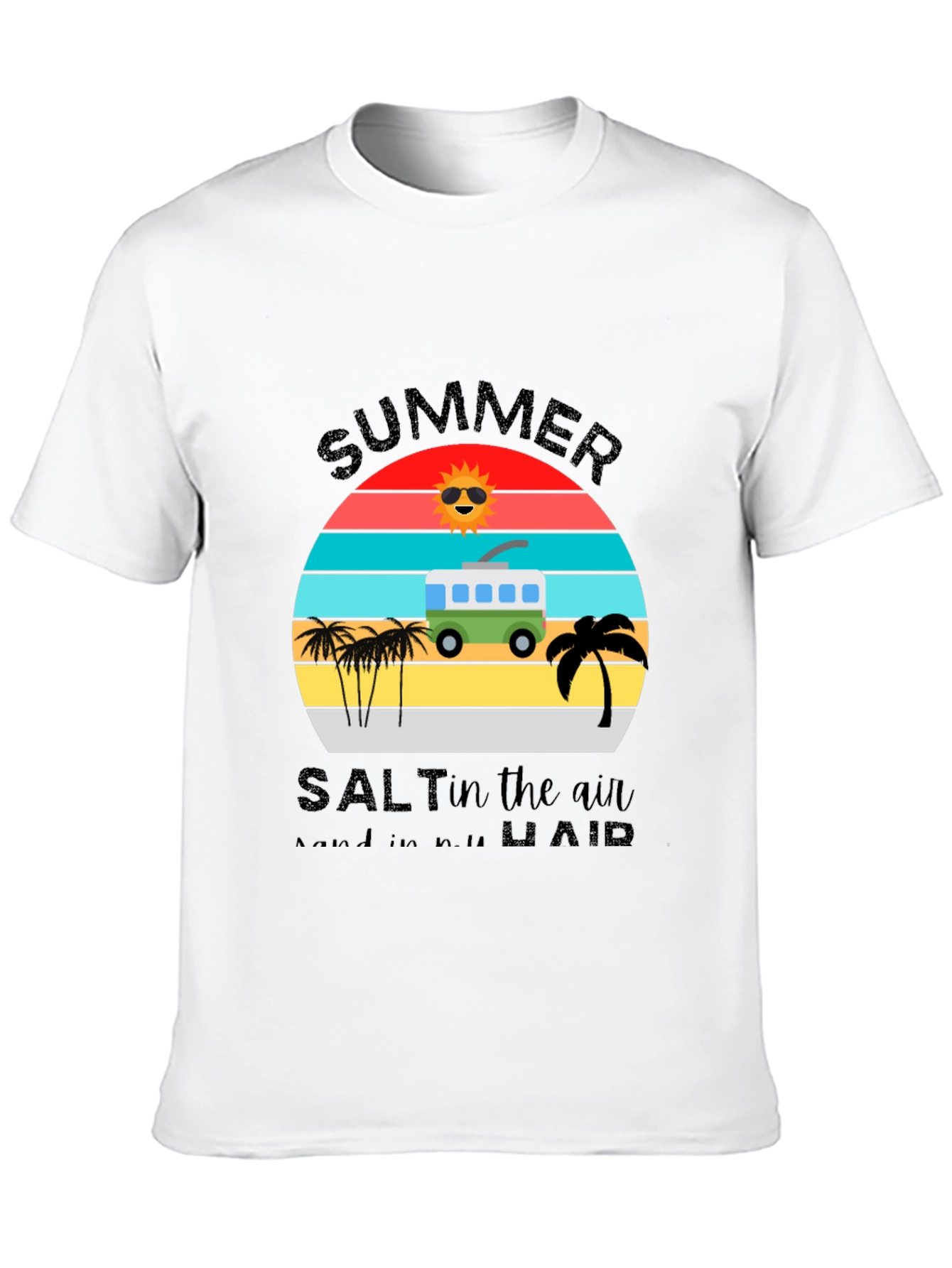 Summer Salt Air T-Shirt: Retro Van & Palm Design