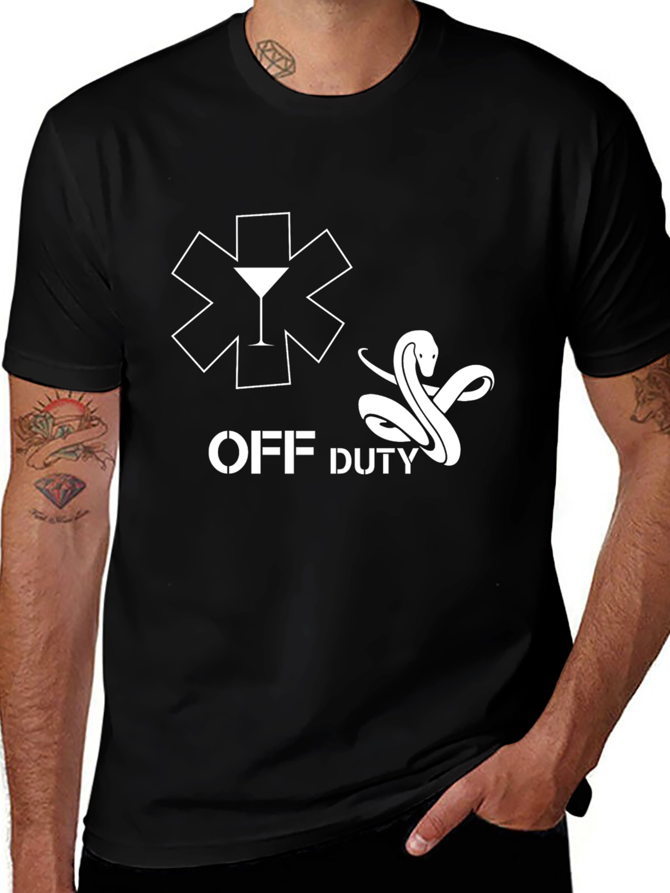 Off Duty EMT Snake & Martini Black T-Shirt