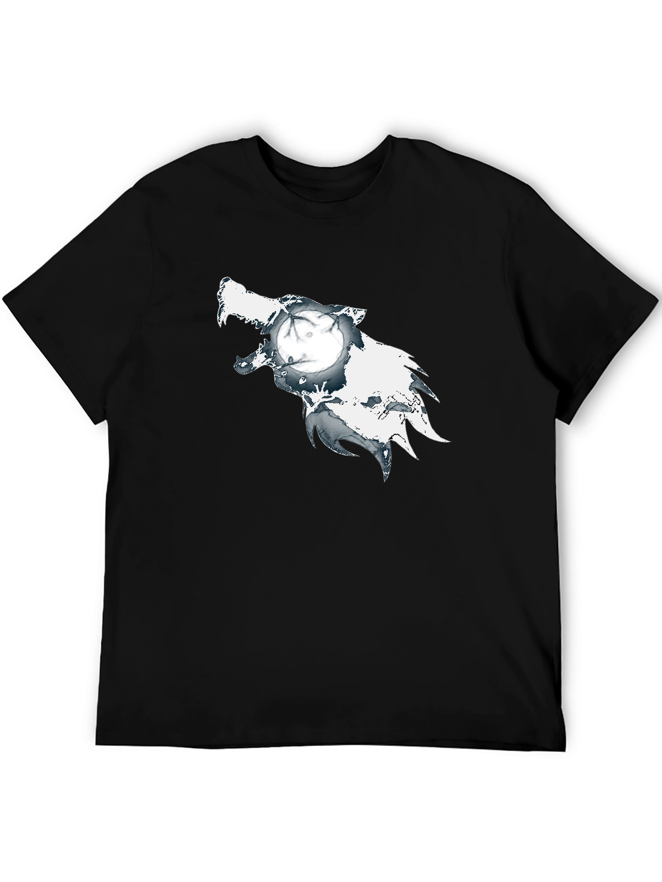 Wolf Moon Graphic Print Black T-Shirt