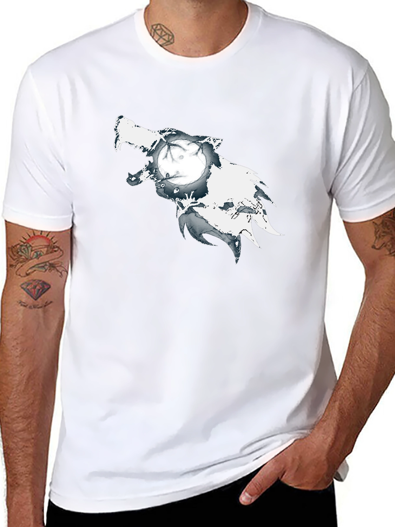 Wolf Moon Graphic Print Black T-Shirt