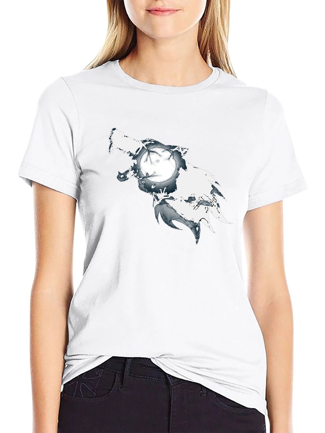 Wolf Moon Graphic Print Black T-Shirt