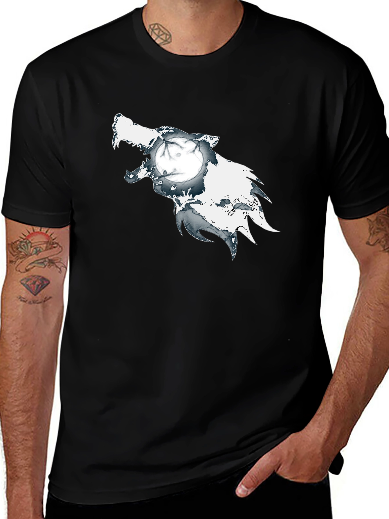 Wolf Moon Graphic Print Black T-Shirt