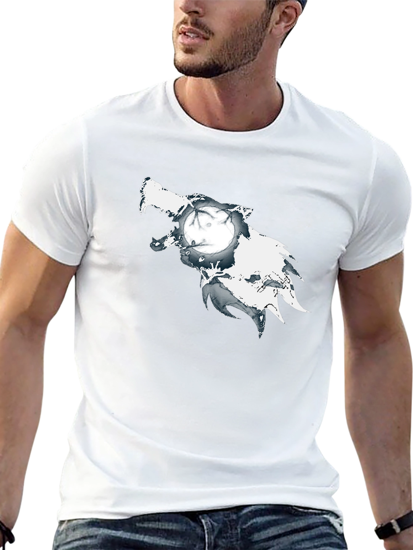 Wolf Moon Graphic Print Black T-Shirt