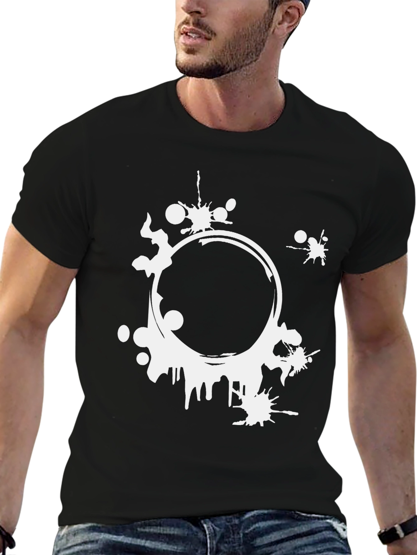 Abstract Circle Graphic Print Mens Black T-Shirt