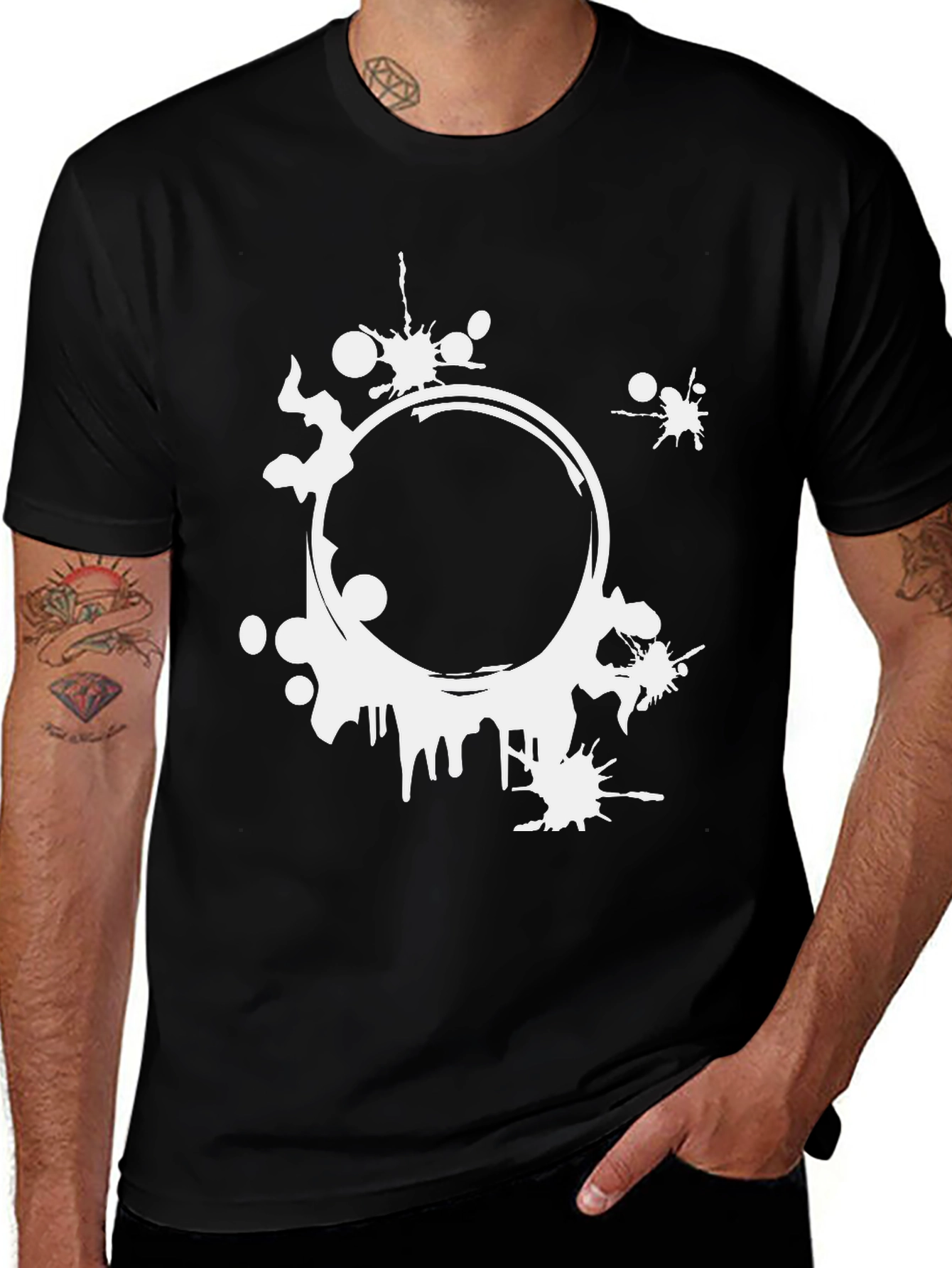 Abstract Circle Graphic Print Mens Black T-Shirt
