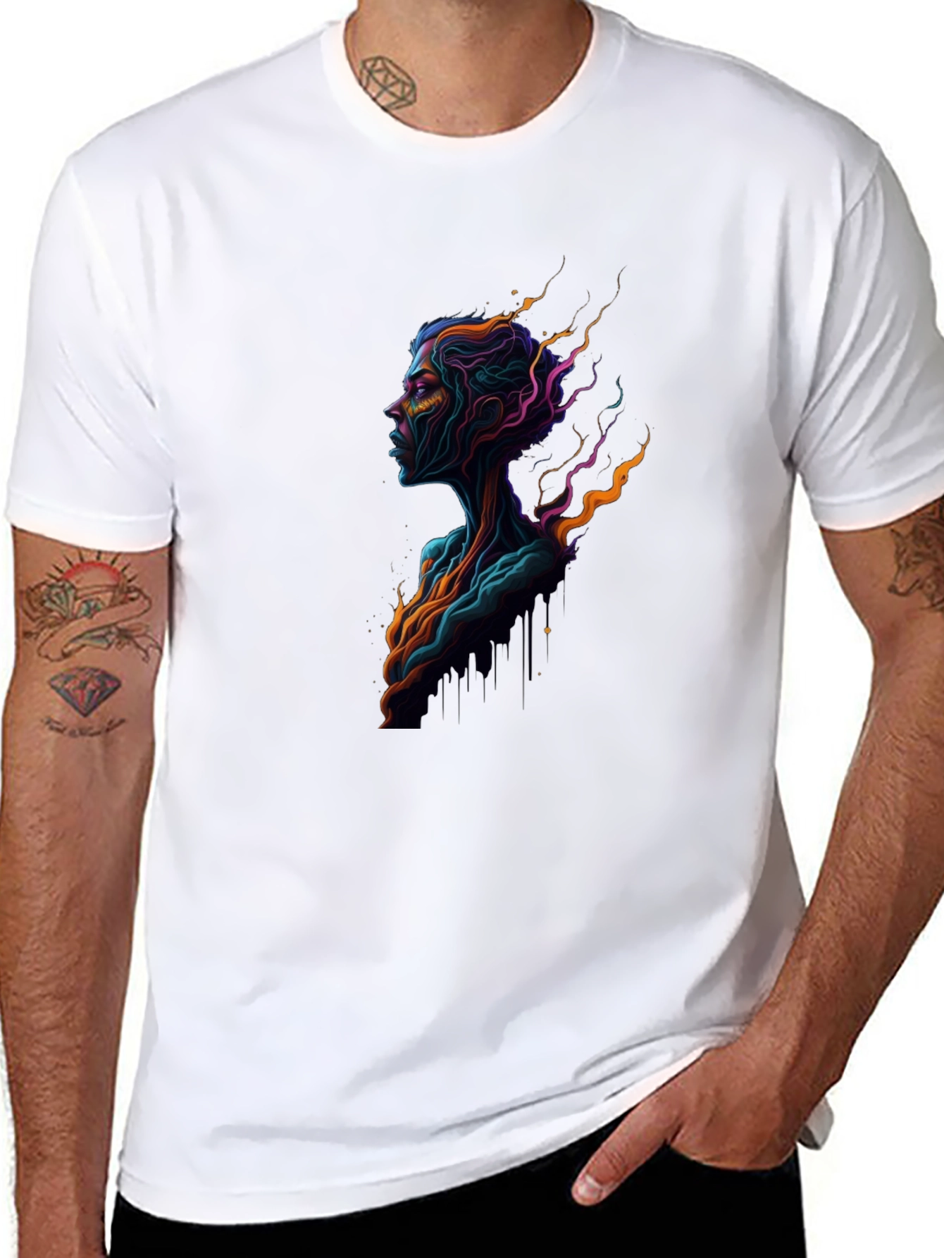 Abstract Neon Portrait Black Tee