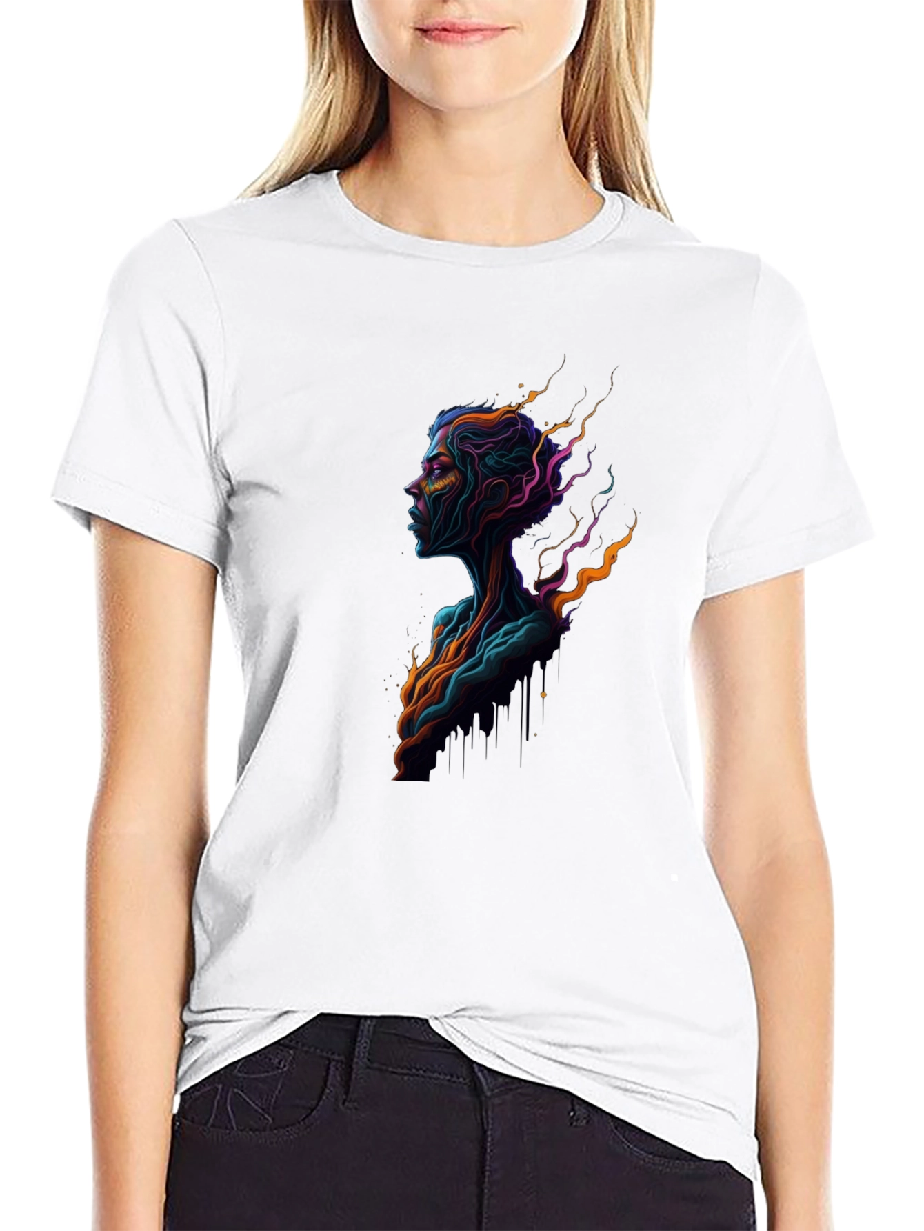 Abstract Neon Portrait Black Tee