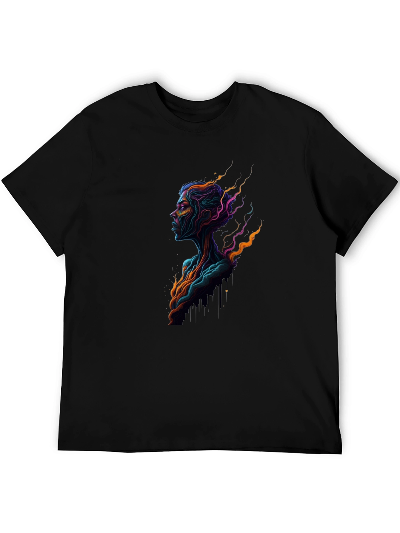 Abstract Neon Portrait Black Tee