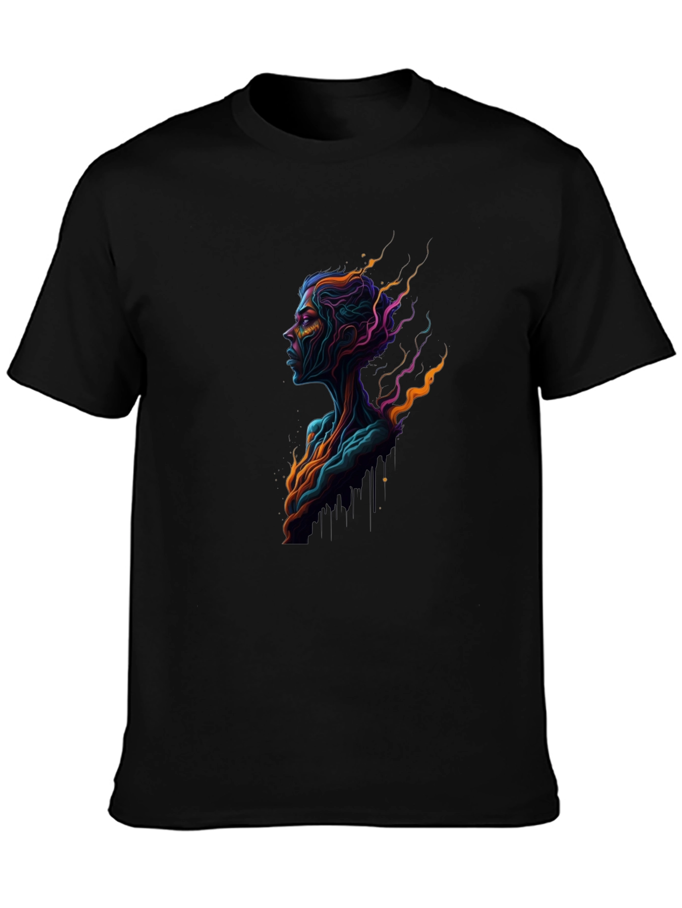 Abstract Neon Portrait Black Tee