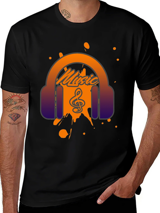 Music Headphone Graphic Print Mens T-Shirt
