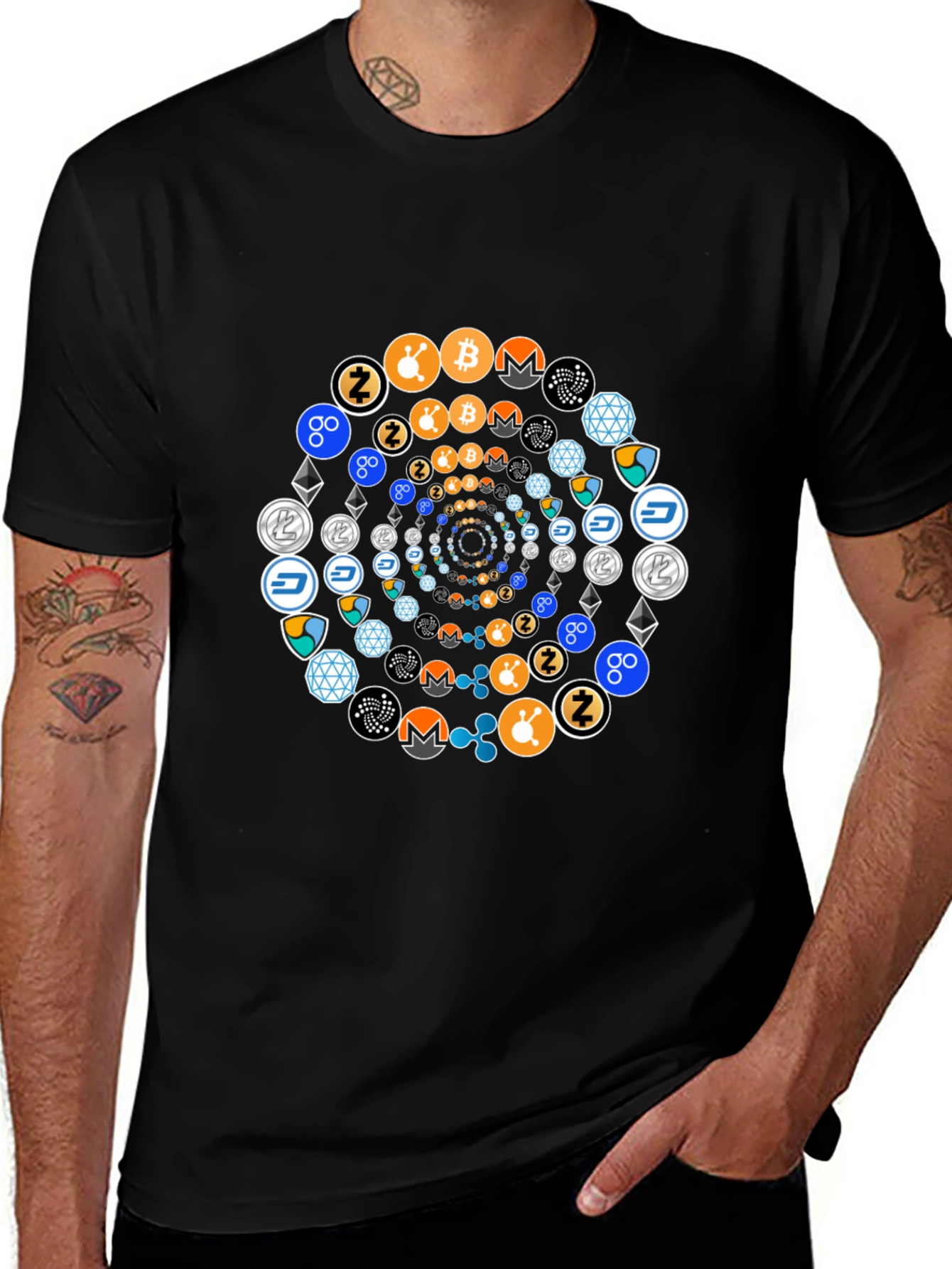 Crypto Coin Swirl Black T-Shirt