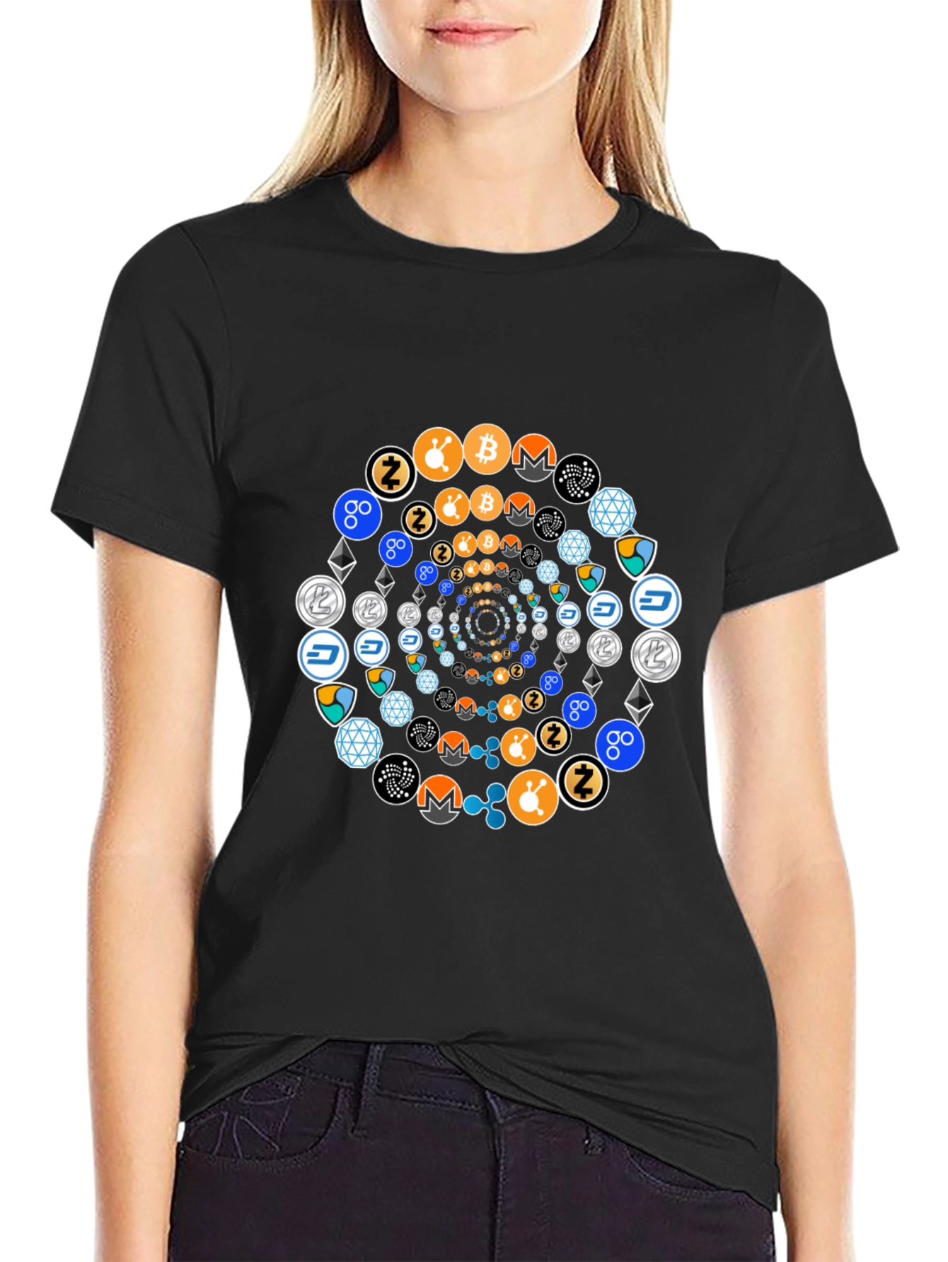 Crypto Coin Swirl Black T-Shirt