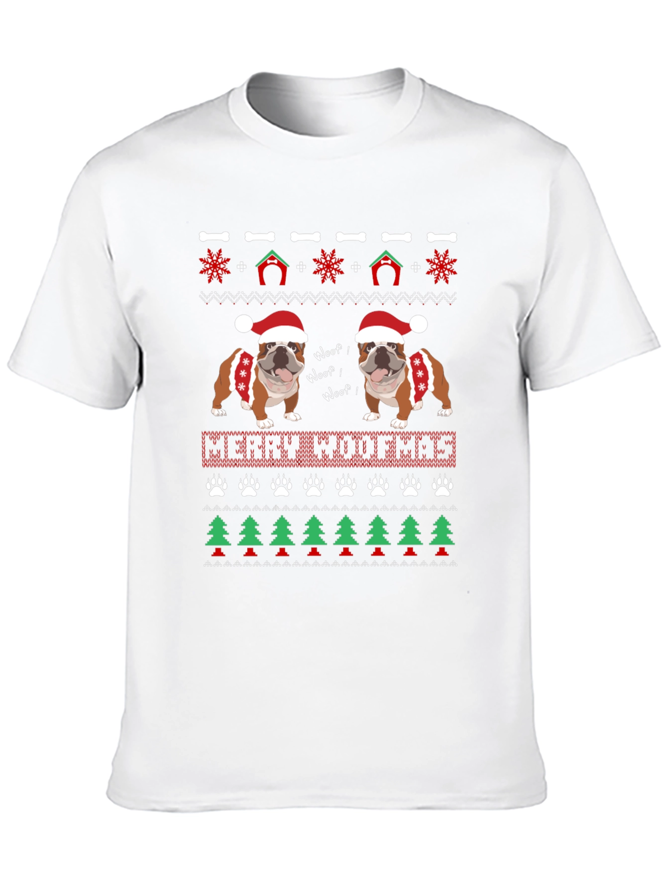 Merry Woofmas Bulldog Christmas Ugly Sweater T-Shirt