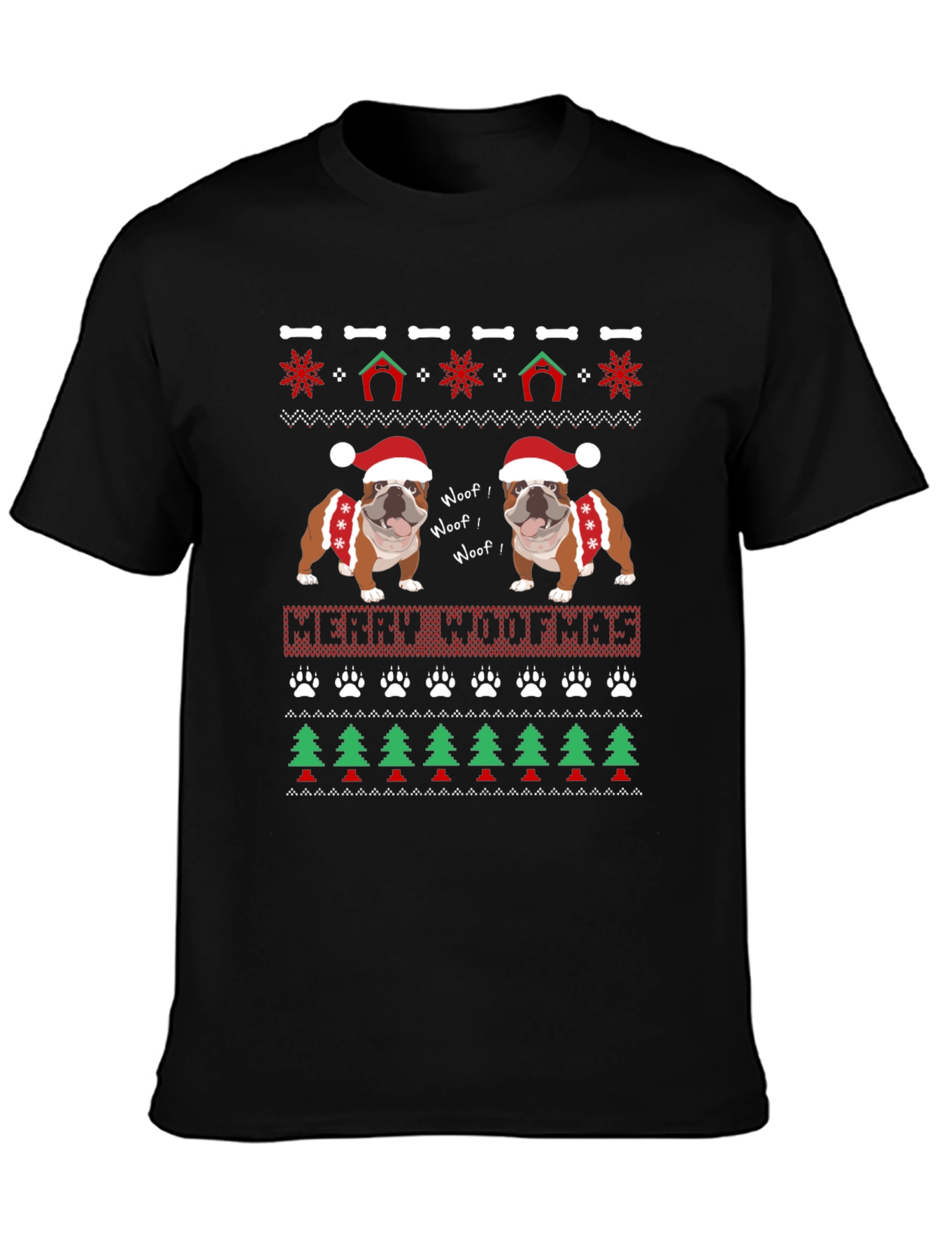 Merry Woofmas Bulldog Christmas Ugly Sweater T-Shirt