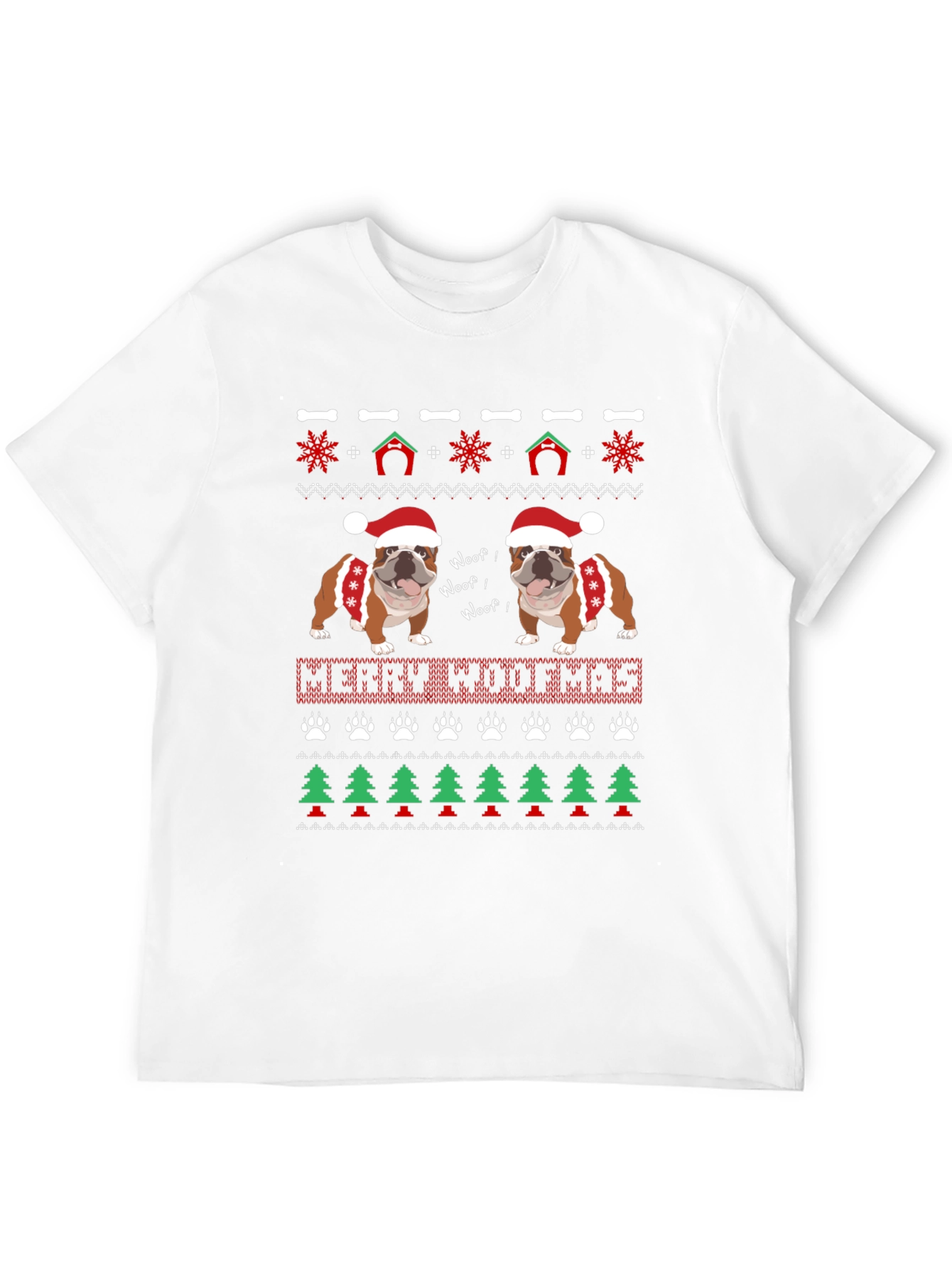 Merry Woofmas Bulldog Christmas Ugly Sweater T-Shirt