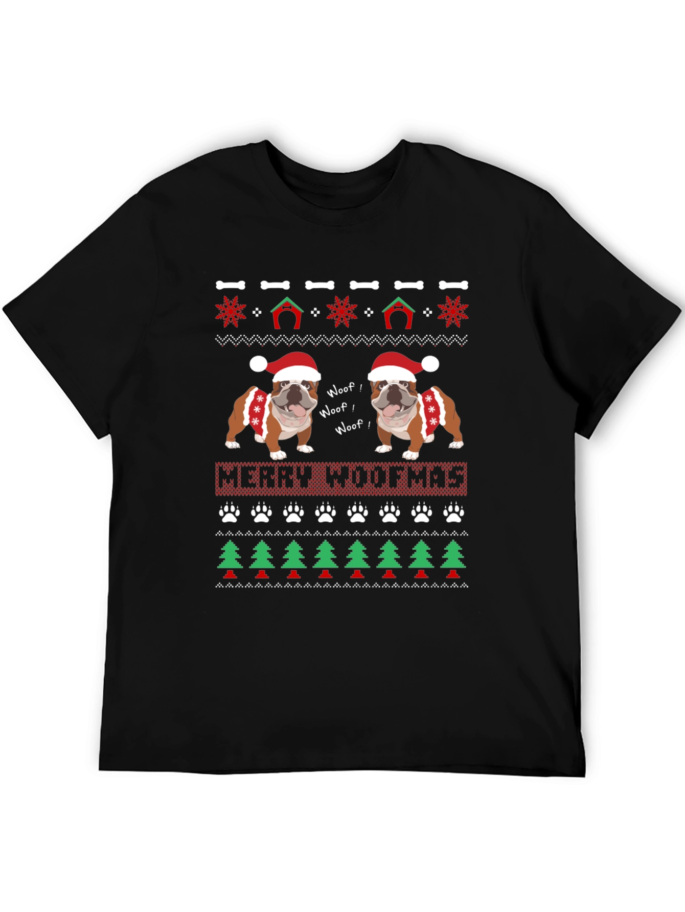 Merry Woofmas Bulldog Christmas Ugly Sweater T-Shirt