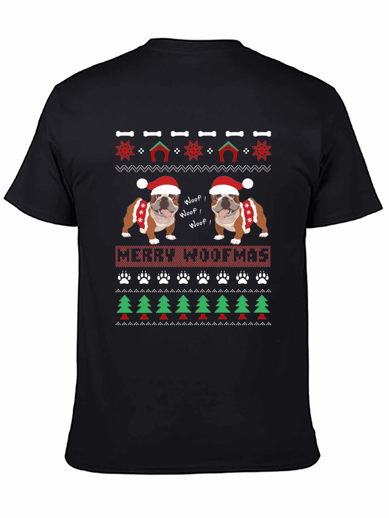 Merry Woofmas Bulldog Christmas Ugly Sweater T-Shirt