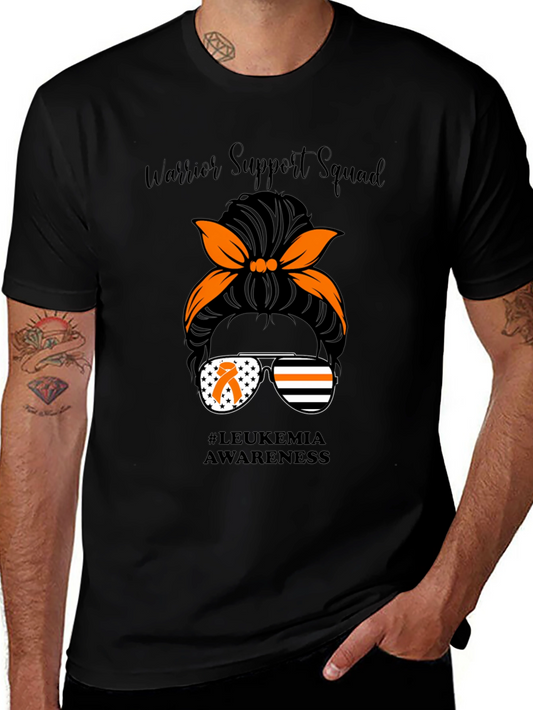 Leukemia Awareness Warrior Support Squad Messy Bun T-Shirt