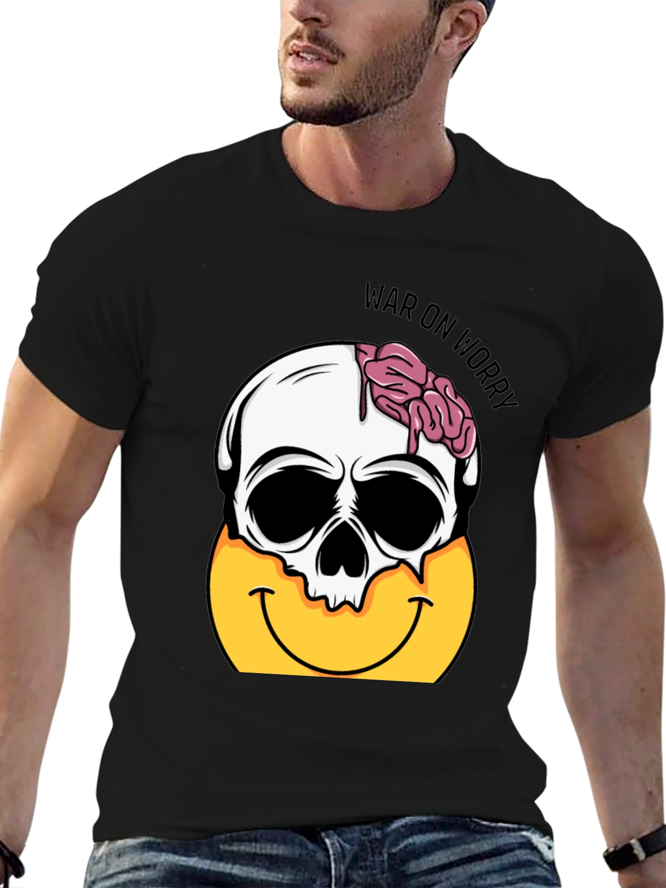 War On Worry Skull Emoji Graphic T-Shirt