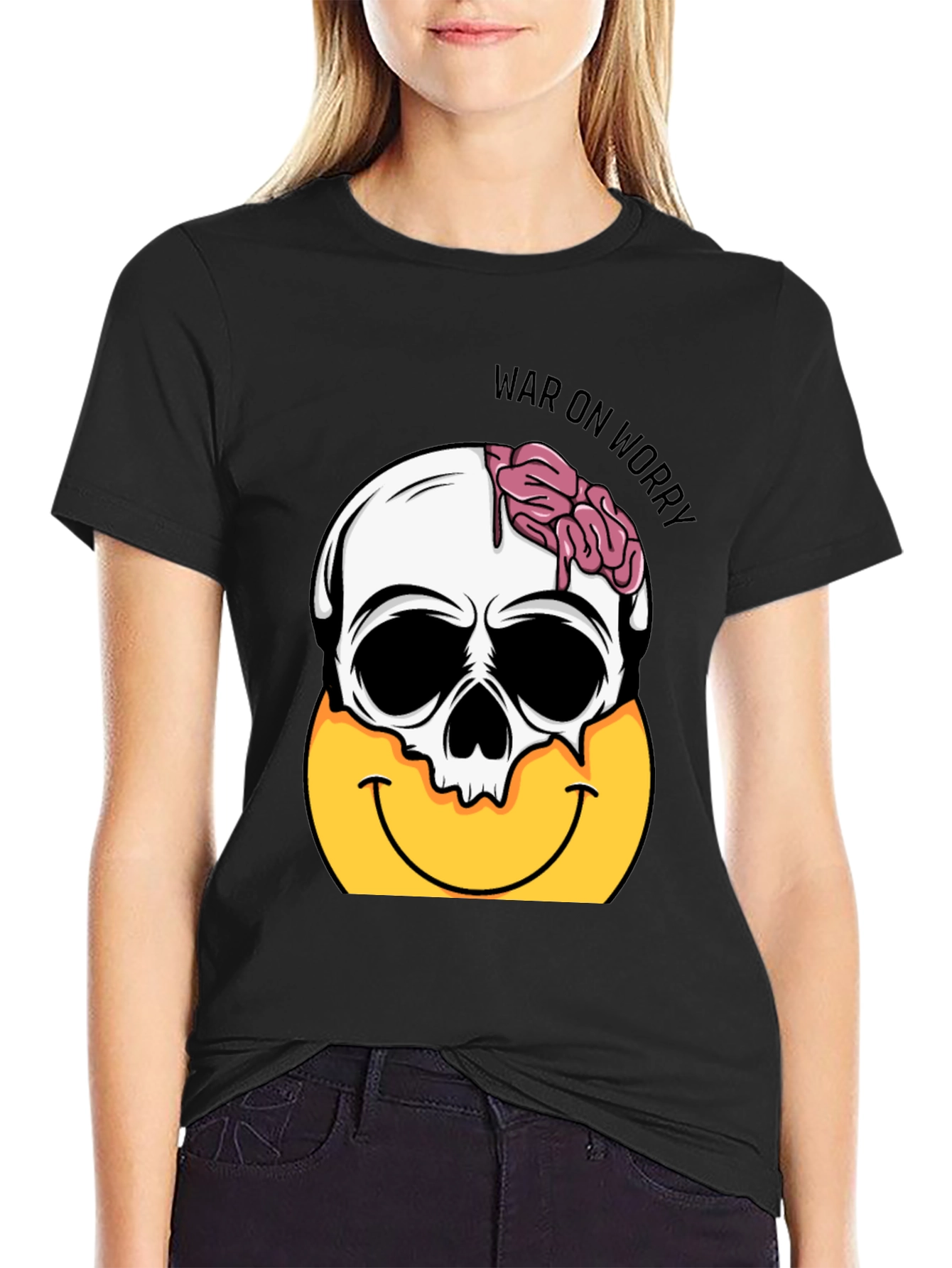 War On Worry Skull Emoji Graphic T-Shirt