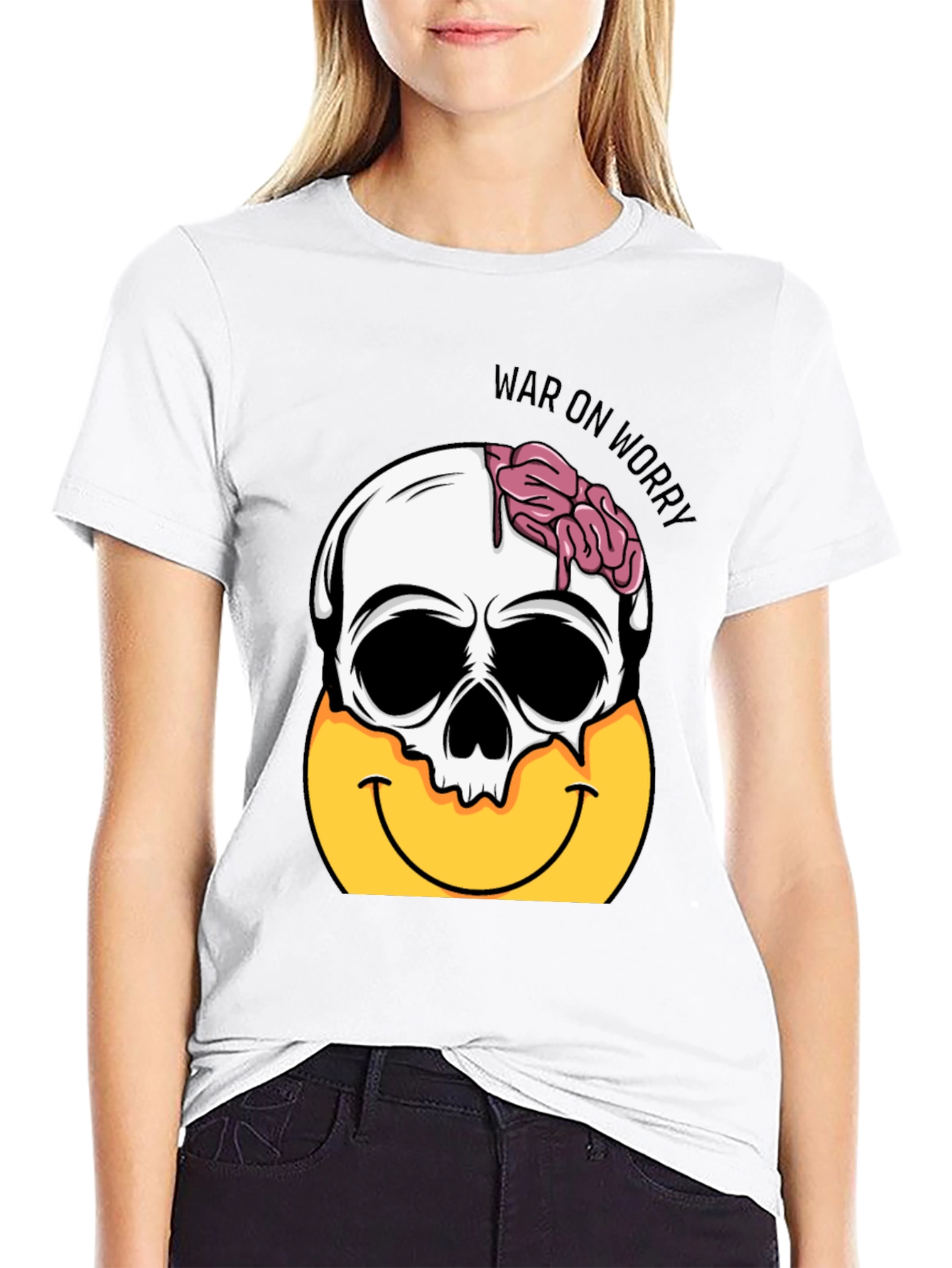 War On Worry Skull Emoji Graphic T-Shirt