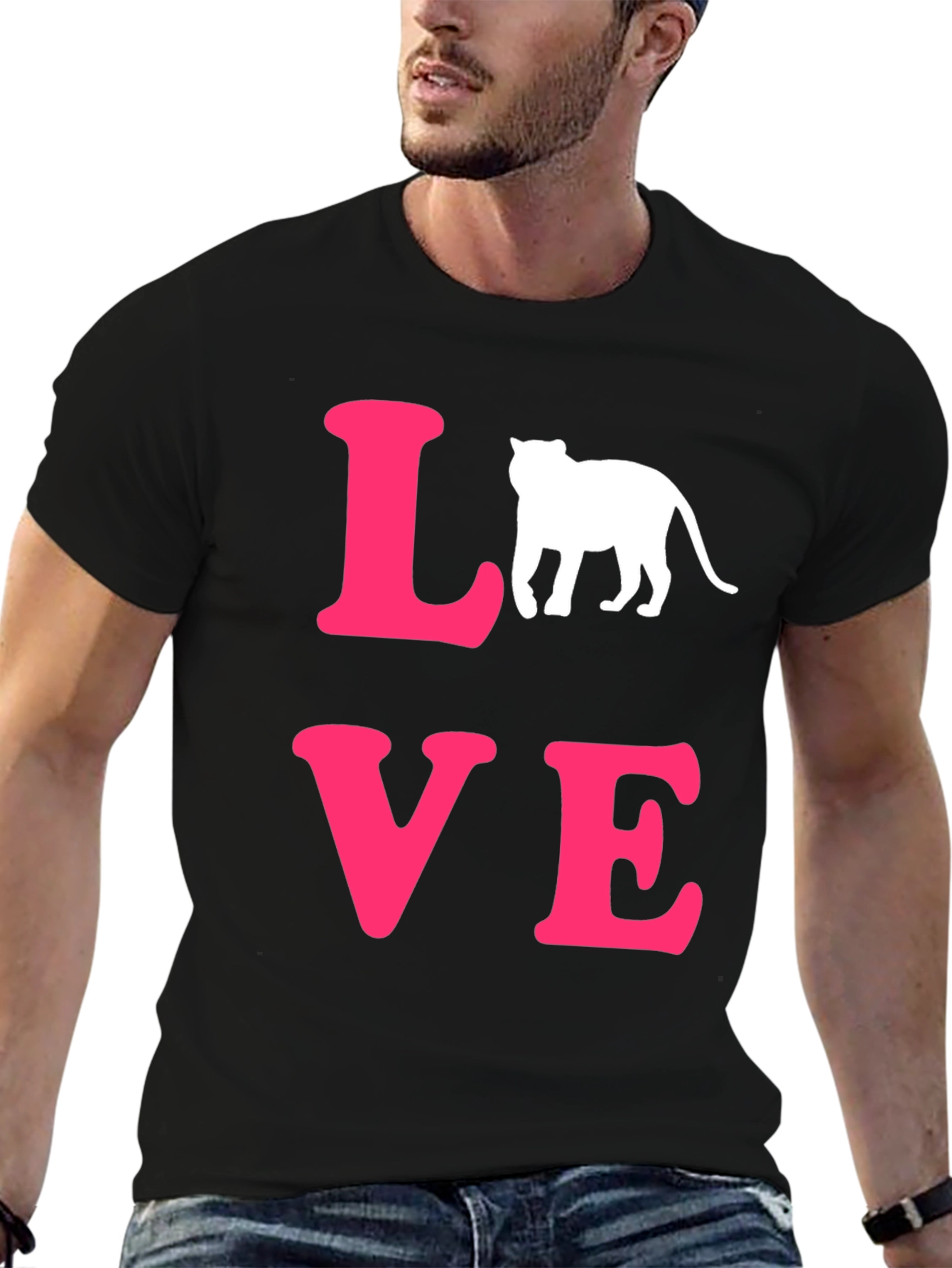 LOVE Cat Graphic T-Shirt - Trendy Black Tee