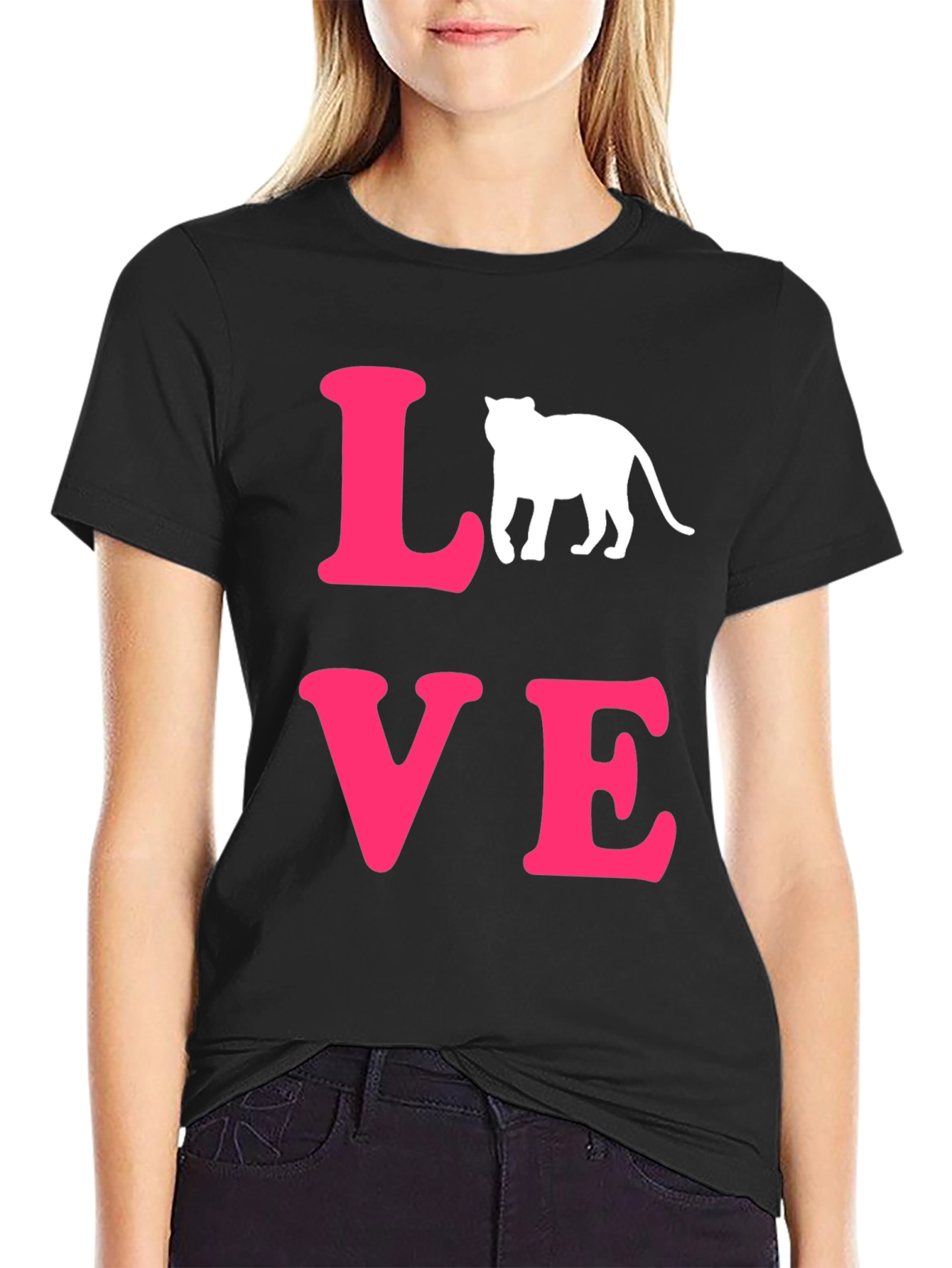 LOVE Cat Graphic T-Shirt - Trendy Black Tee