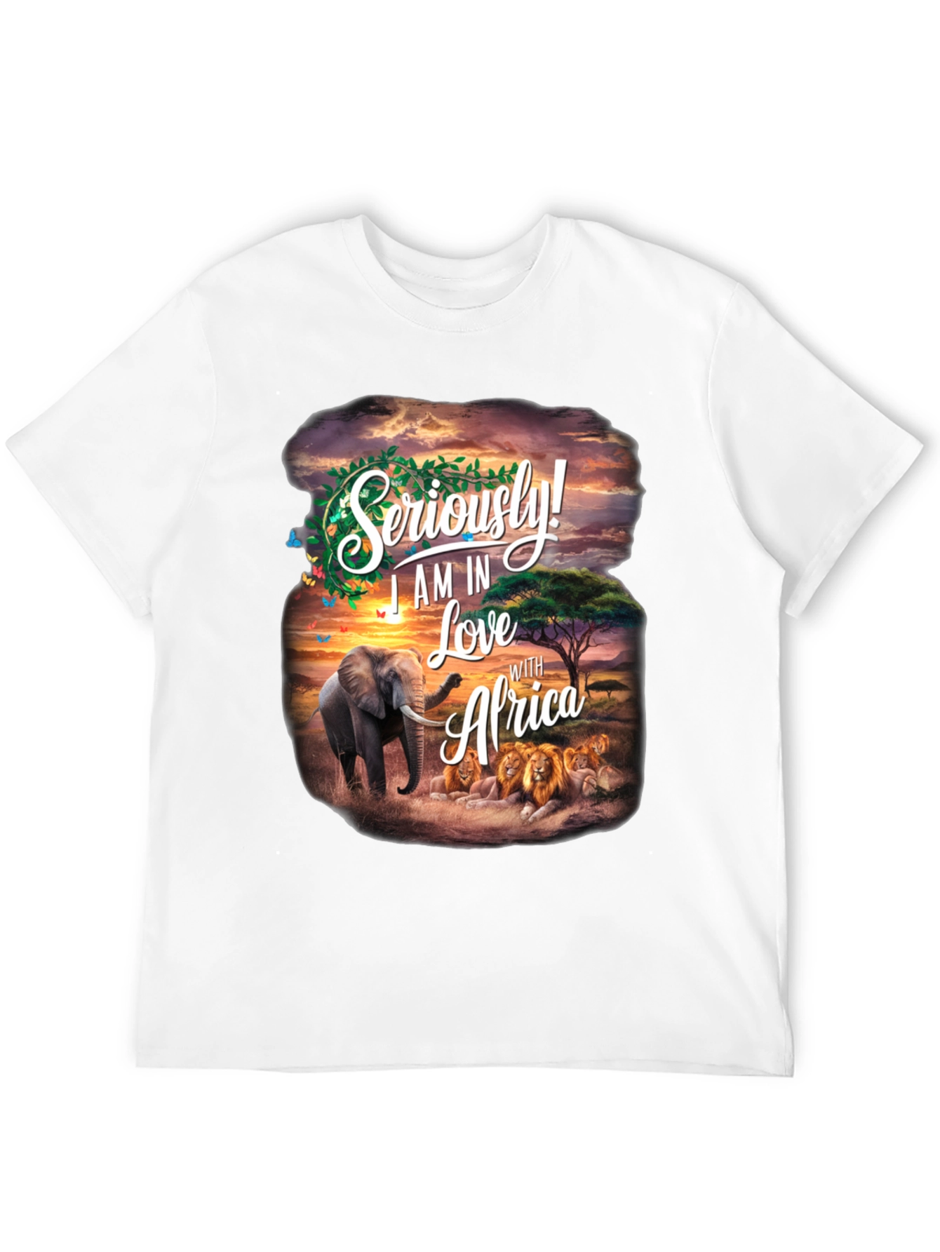 Africa Love Graphic Tee - Wildlife Elephant Lion Design