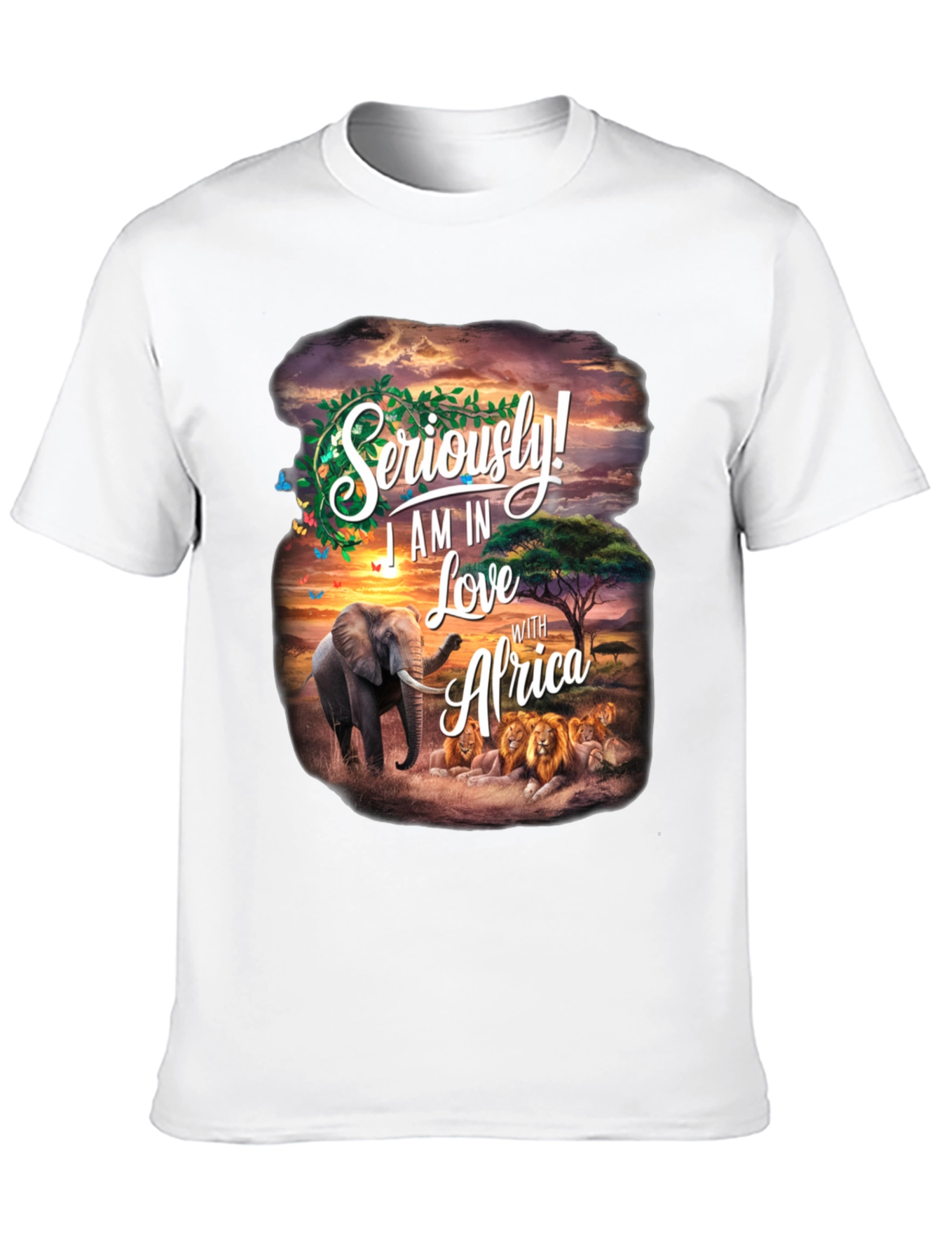 Africa Love Graphic Tee - Wildlife Elephant Lion Design