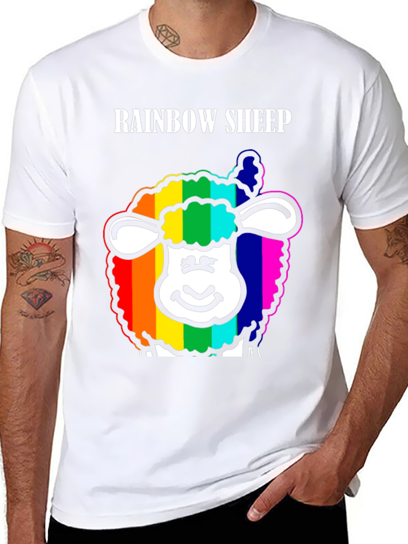 Rainbow Sheep Graphic Tee - Black Cotton Blend