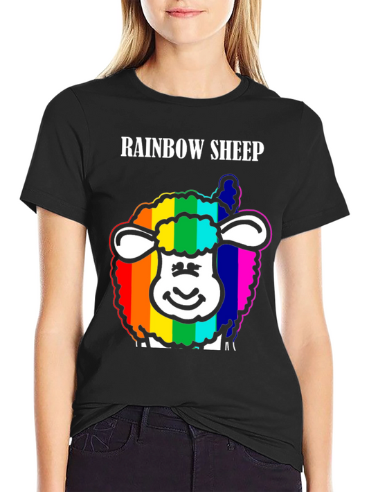 Rainbow Sheep Graphic Tee - Black Cotton Blend