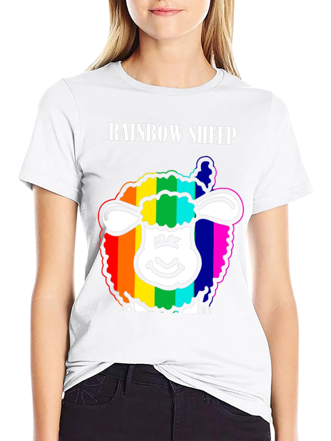 Rainbow Sheep Graphic Tee - Black Cotton Blend