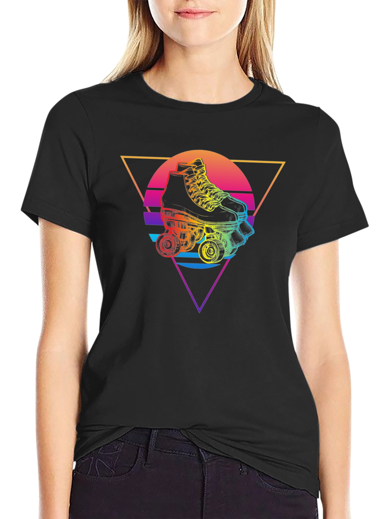 Retro Roller Skate Graphic Tee - Black
