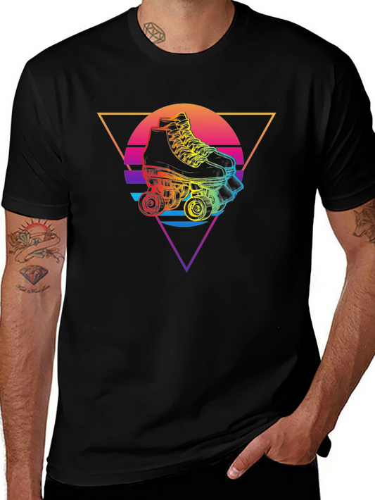 Retro Roller Skate Graphic Tee - Black